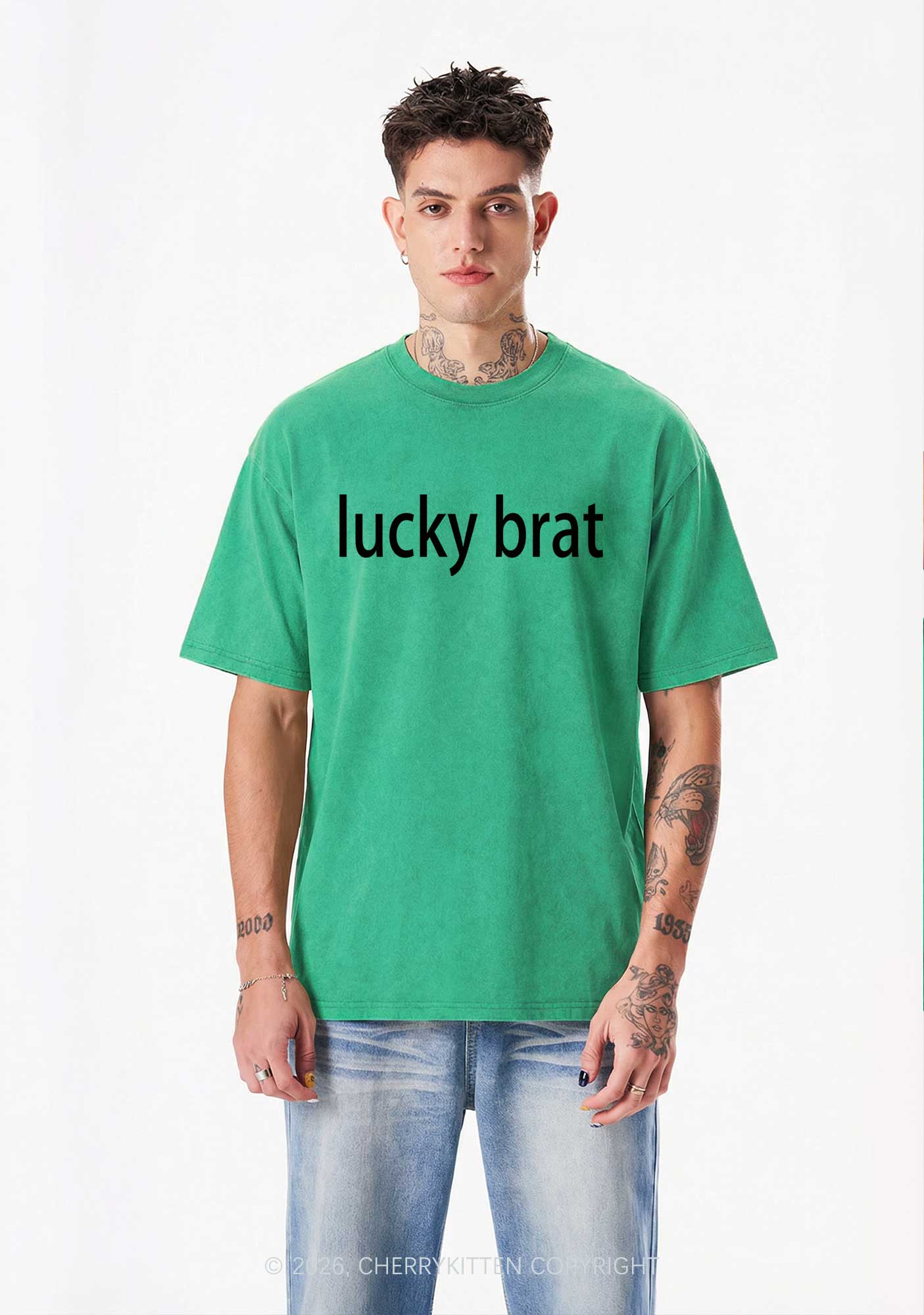 Lucky Brat St Patricks Y2K Washed Tee Cherrykitten - Image 2