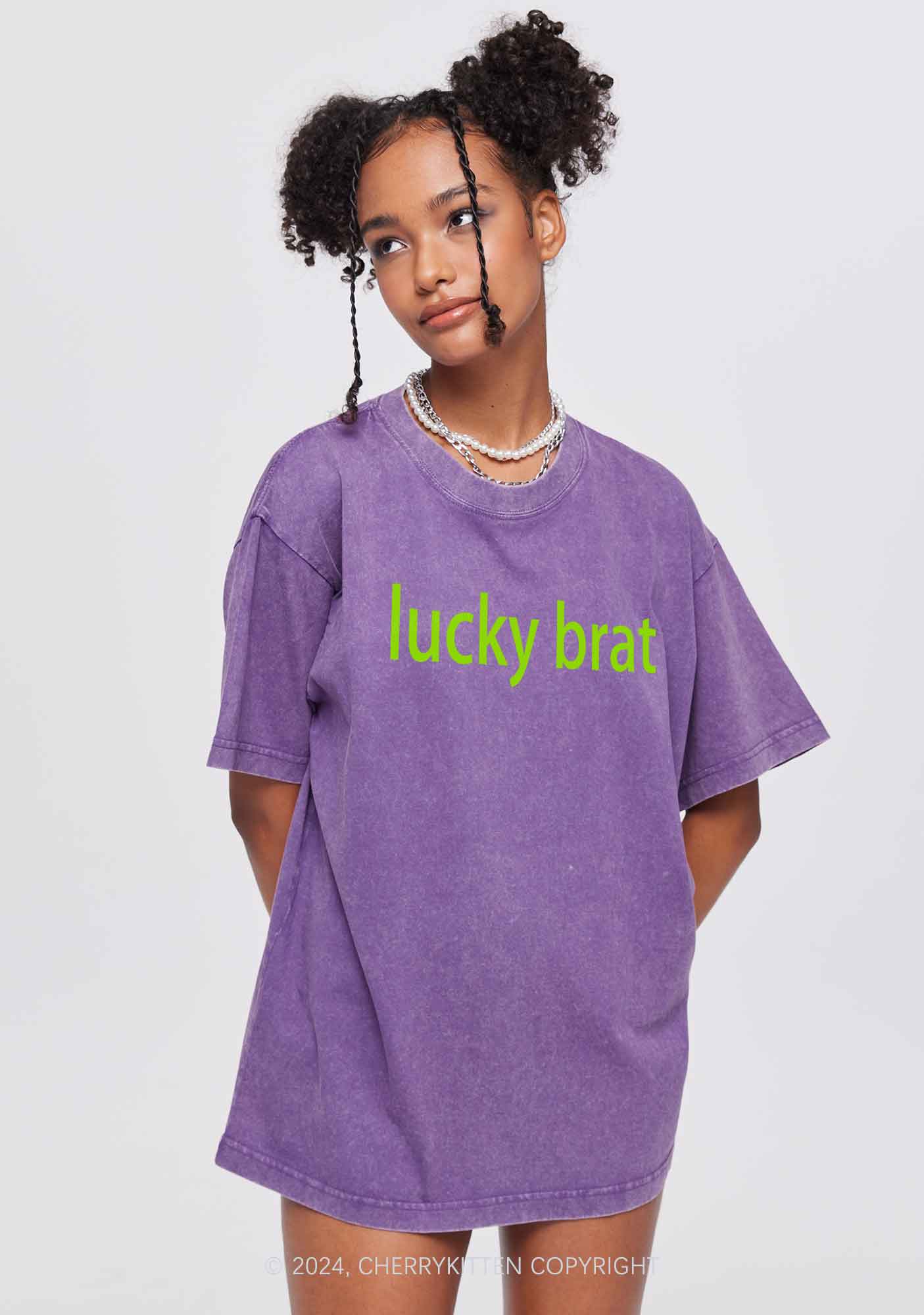 Lucky Brat St Patricks Y2K Washed Tee Cherrykitten - Image 4