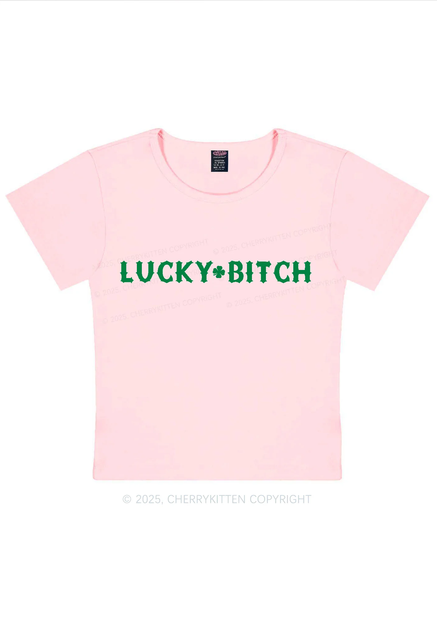 Lucky Bxxch St Patricks Y2K Baby Tee Cherrykitten - Image 11