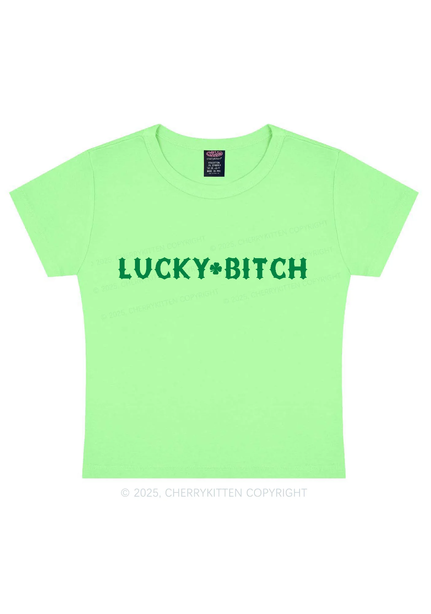 Lucky Bxxch St Patricks Y2K Baby Tee Cherrykitten - Image 12