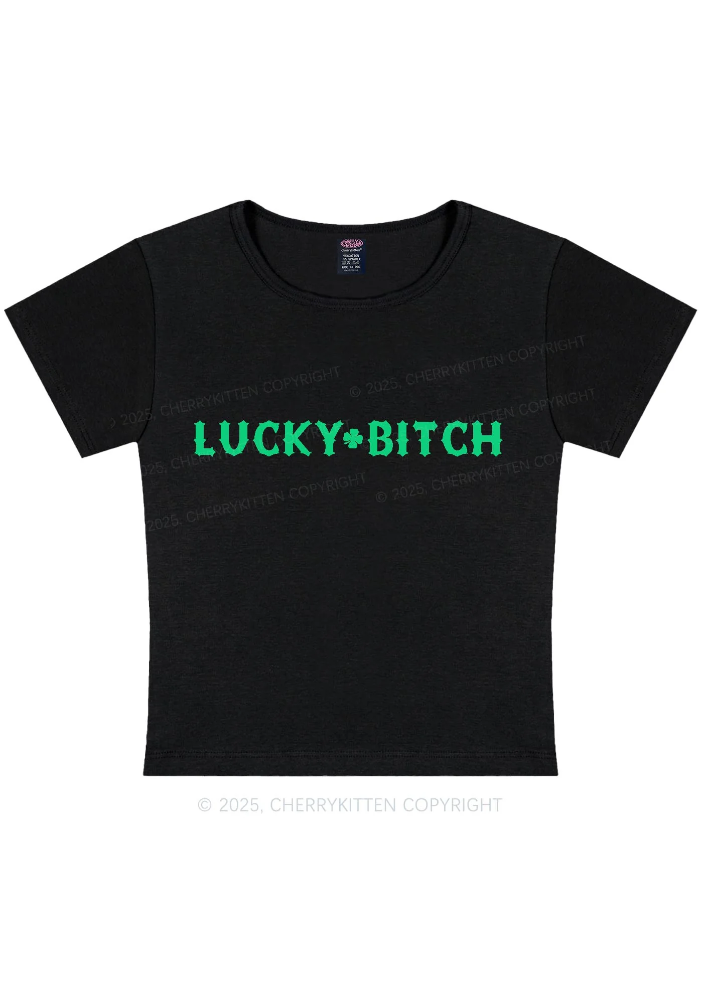 Lucky Bxxch St Patricks Y2K Baby Tee Cherrykitten - Image 3