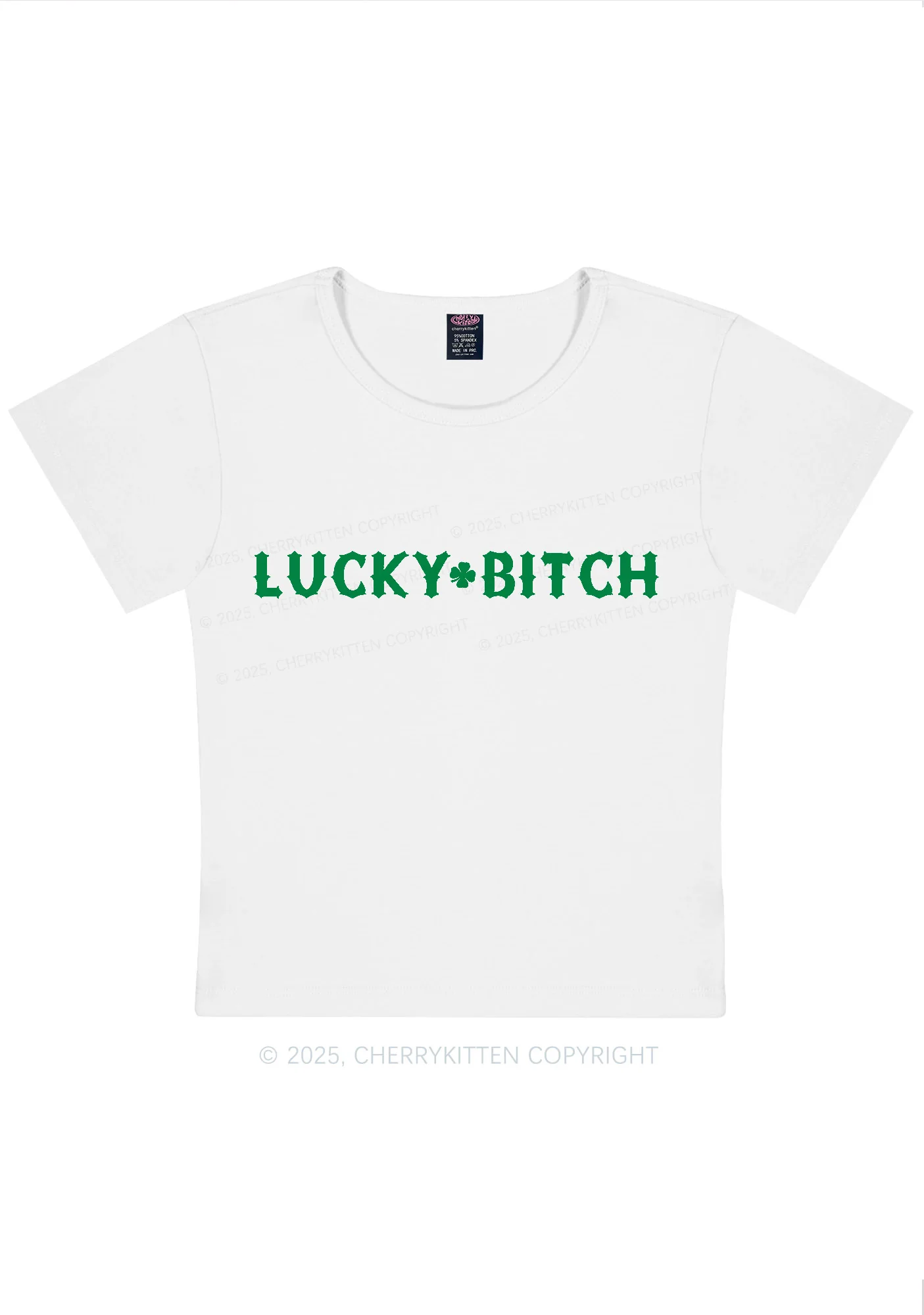 Lucky Bxxch St Patricks Y2K Baby Tee Cherrykitten - Image 4