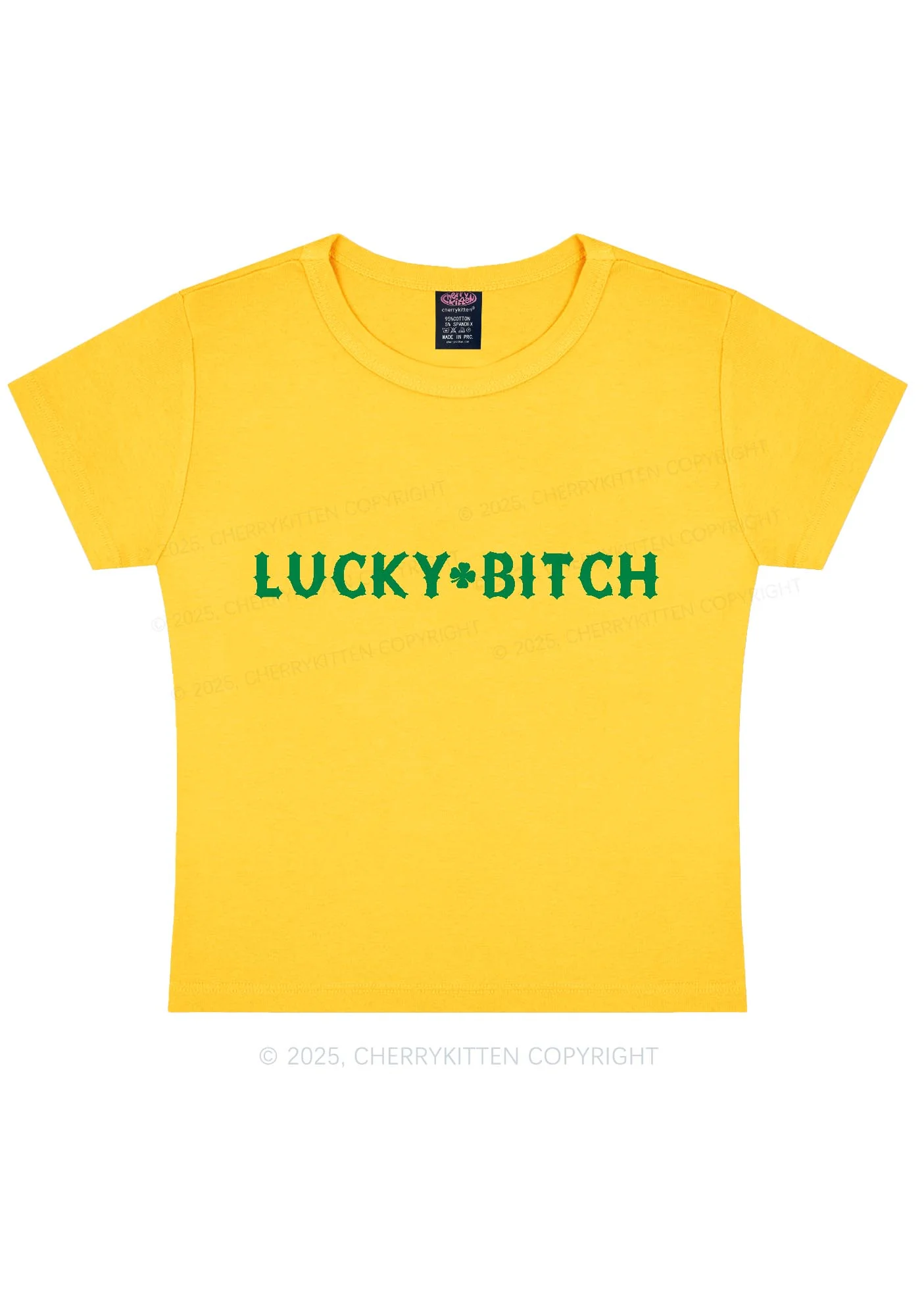 Lucky Bxxch St Patricks Y2K Baby Tee Cherrykitten - Image 5