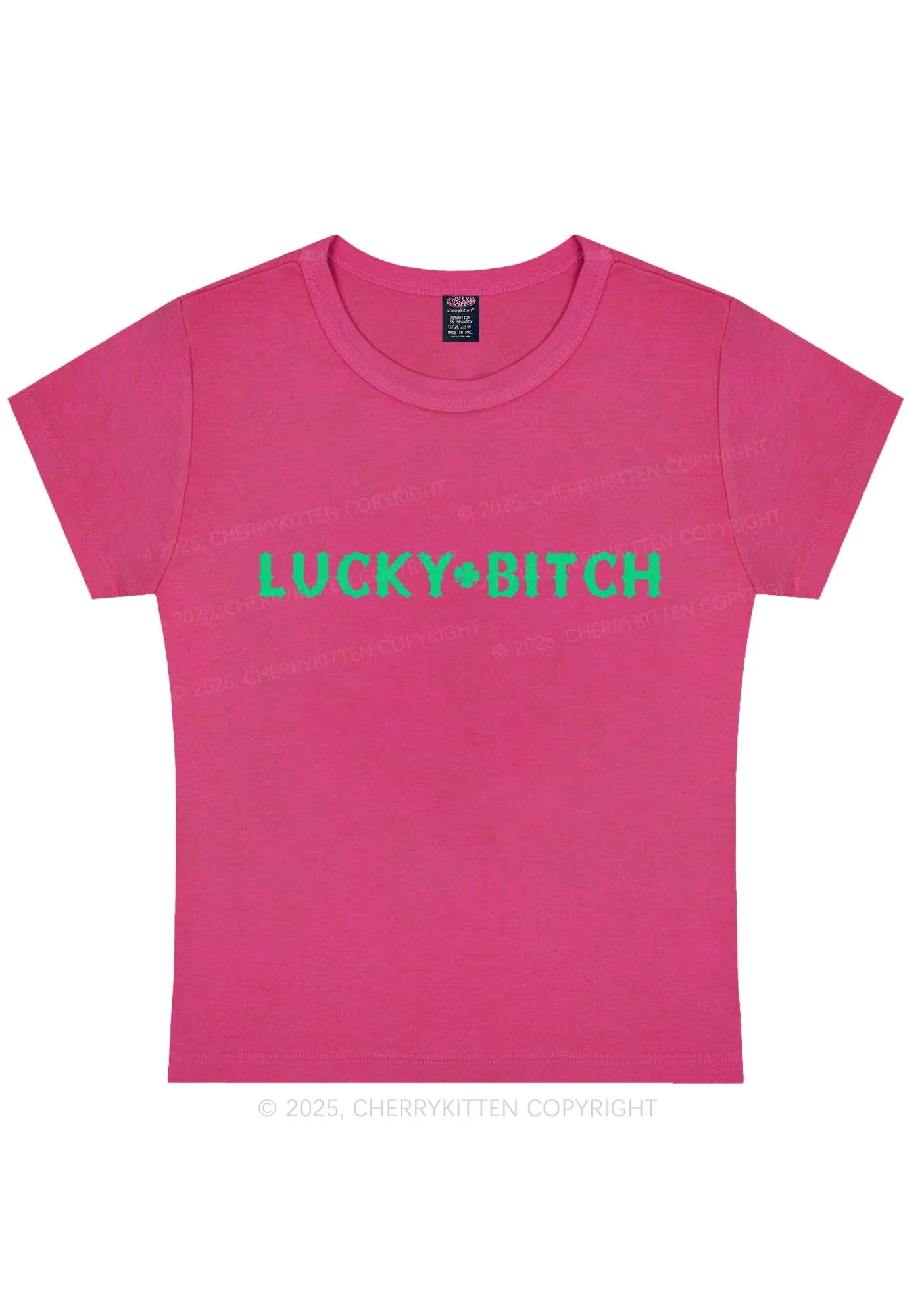 Lucky Bxxch St Patricks Y2K Baby Tee Cherrykitten - Image 7