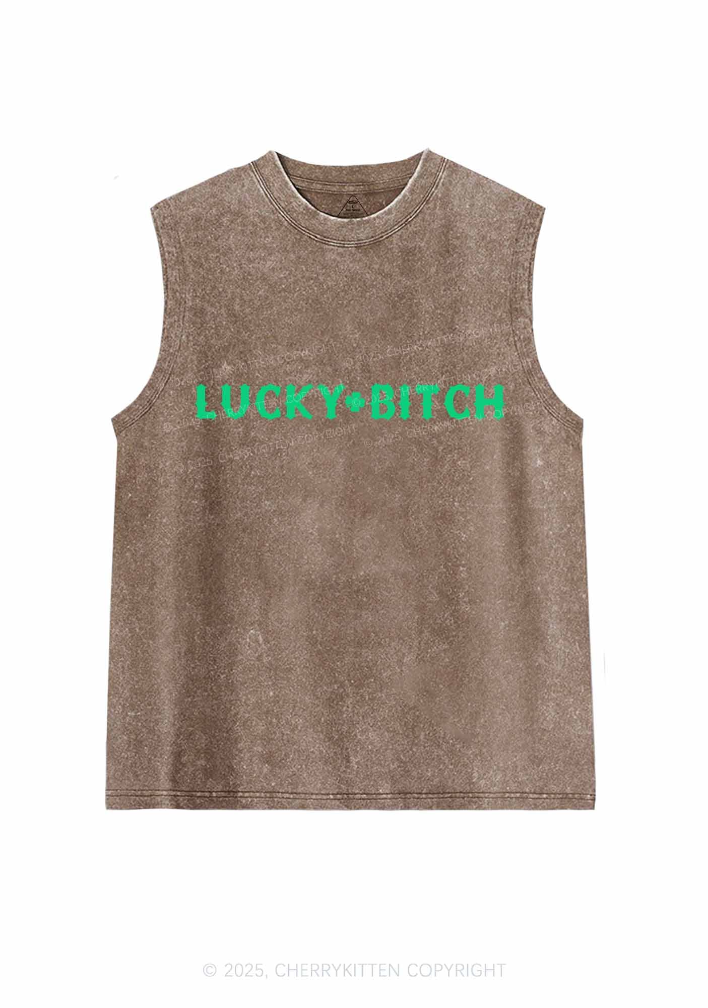 Lucky Bxxch St Patricks Y2K Washed Tank Cherrykitten - Image 5