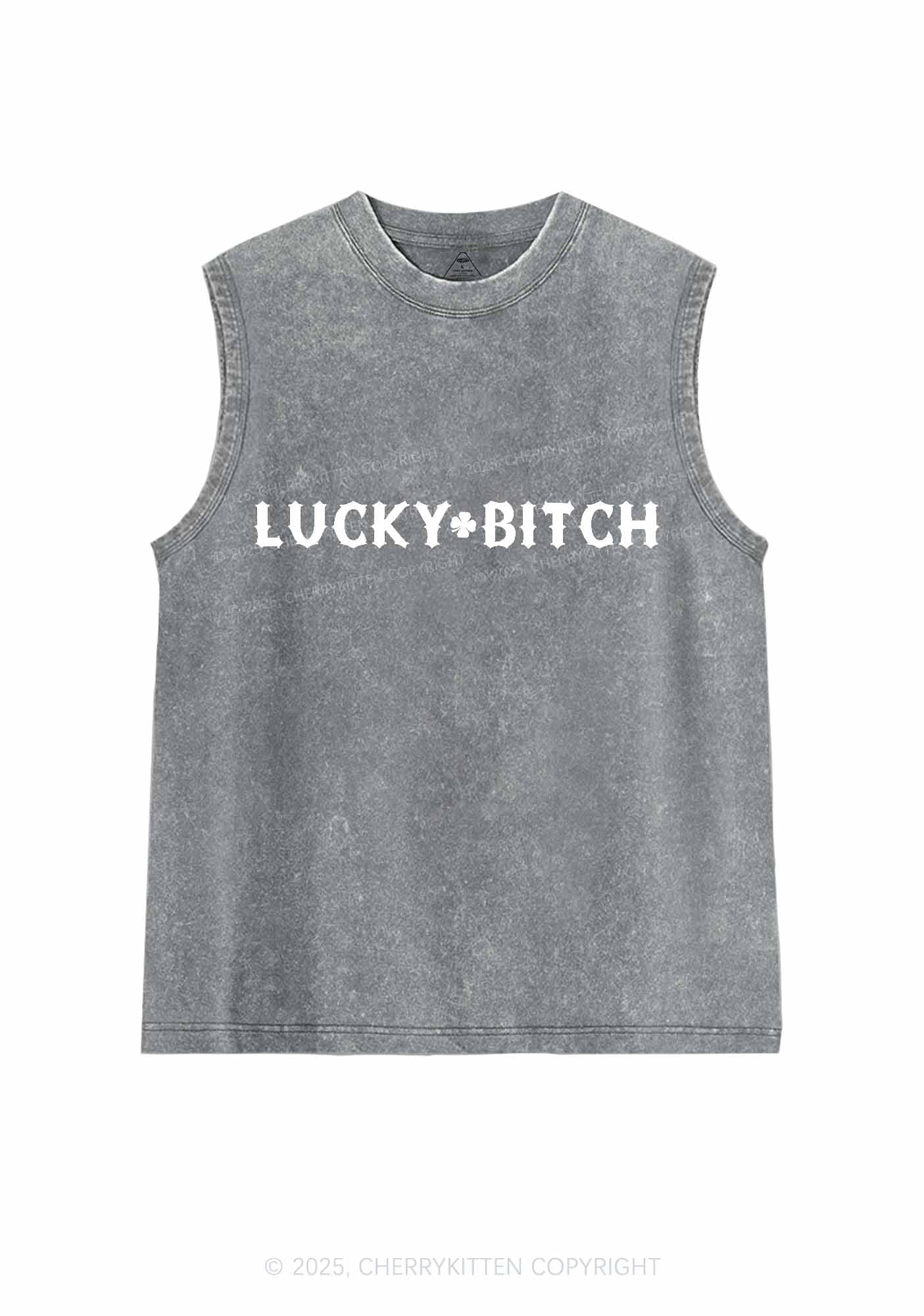 Lucky Bxxch St Patricks Y2K Washed Tank Cherrykitten - Image 6