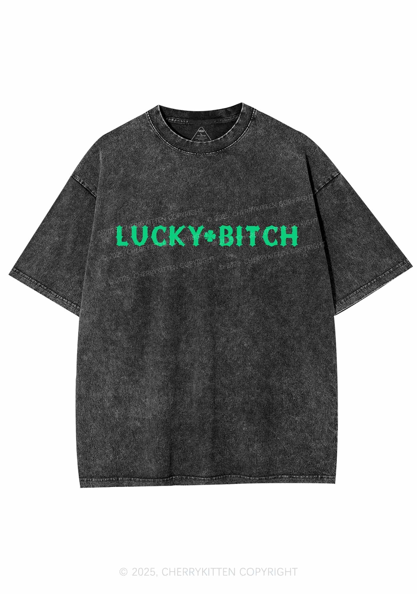 Lucky Bxxch St Patricks Y2K Washed Tee Cherrykitten - Image 4