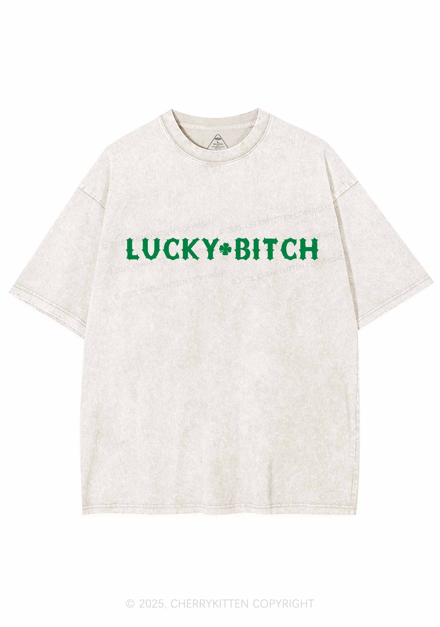 Lucky Bxxch St Patricks Y2K Washed Tee Cherrykitten - Image 5