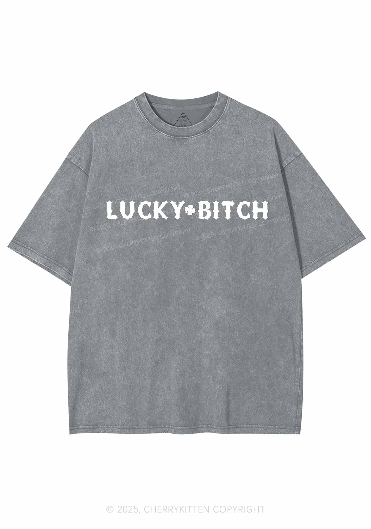 Lucky Bxxch St Patricks Y2K Washed Tee Cherrykitten - Image 8