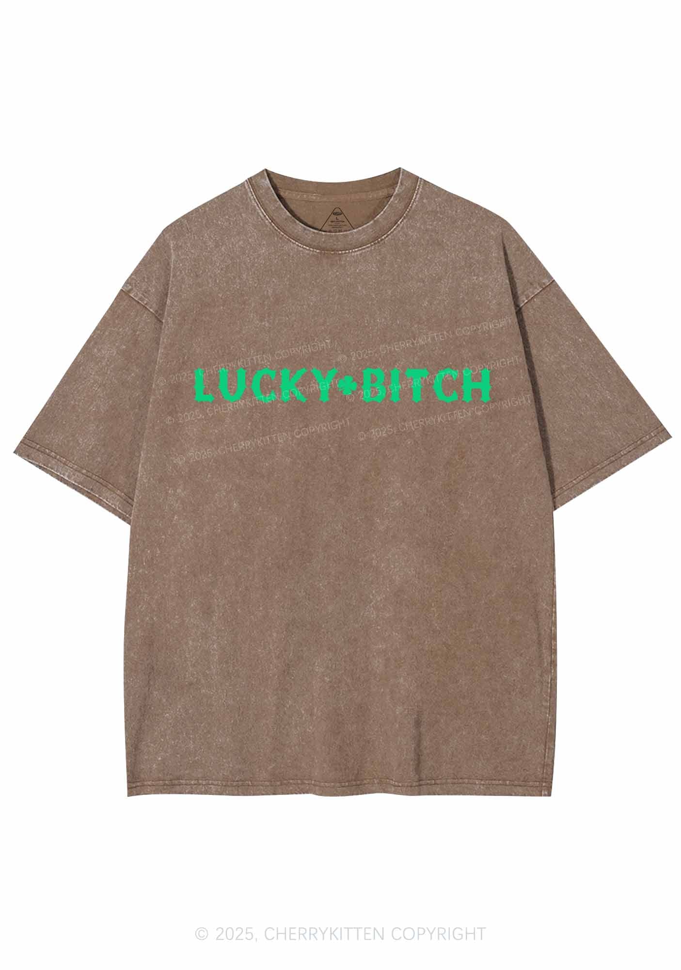 Lucky Bxxch St Patricks Y2K Washed Tee Cherrykitten - Image 9