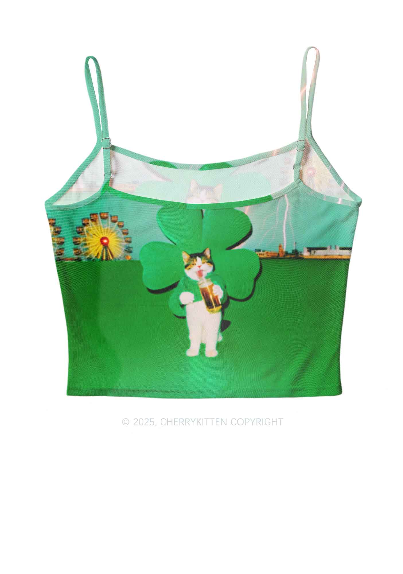 Lucky Cat St Patricks Y2K Mesh Cami Tank Cherrykitten - Image 2