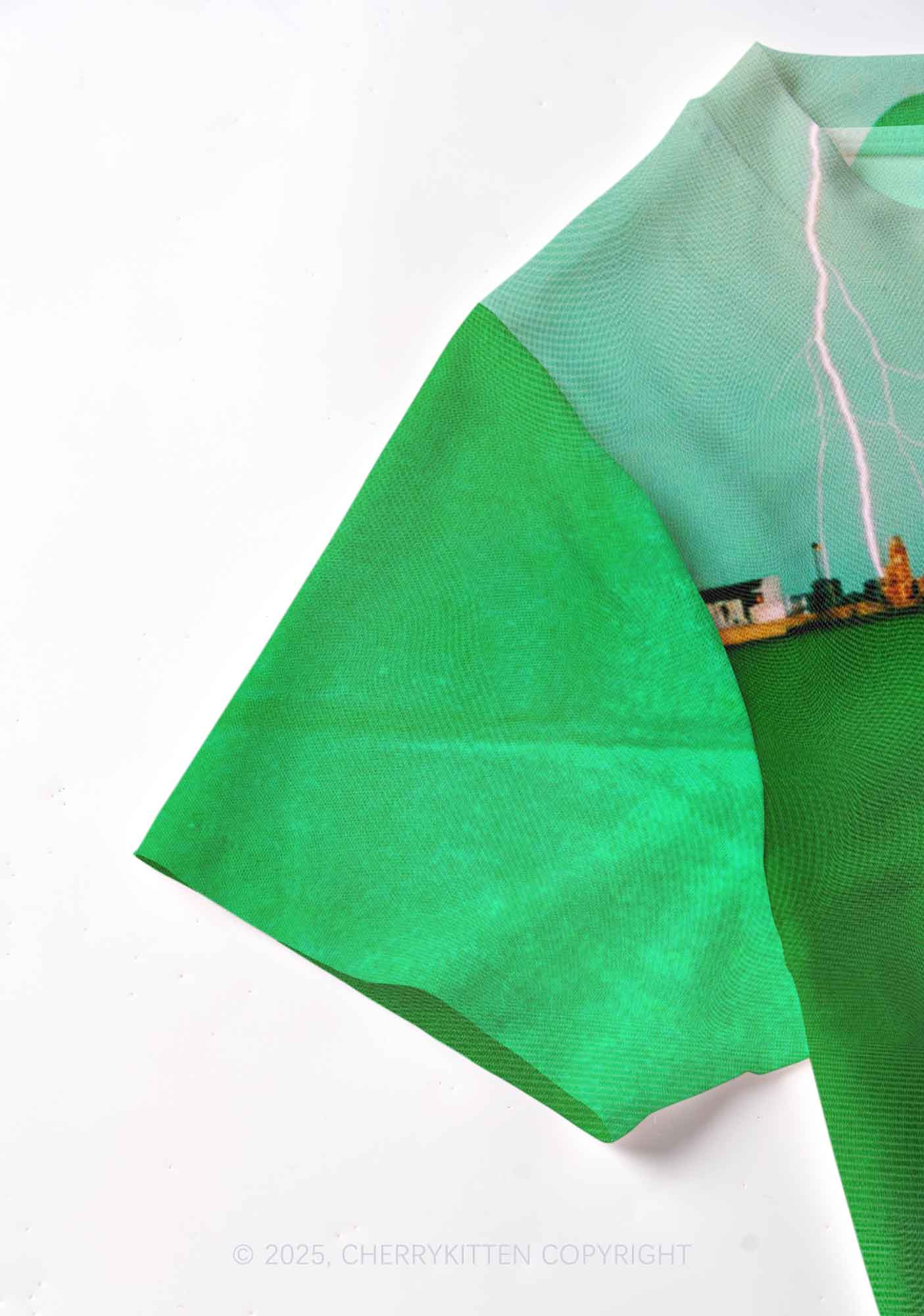 Lucky Cat St Patricks Y2K Mesh Crop Top Cherrykitten - Image 3