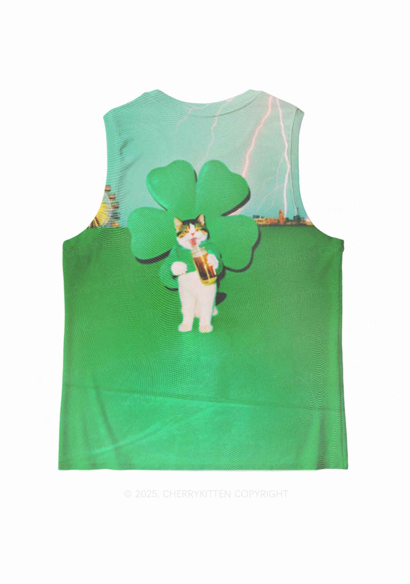 Lucky Cat St Patricks Y2K Mesh Muscle Tank Cherrykitten - Image 2
