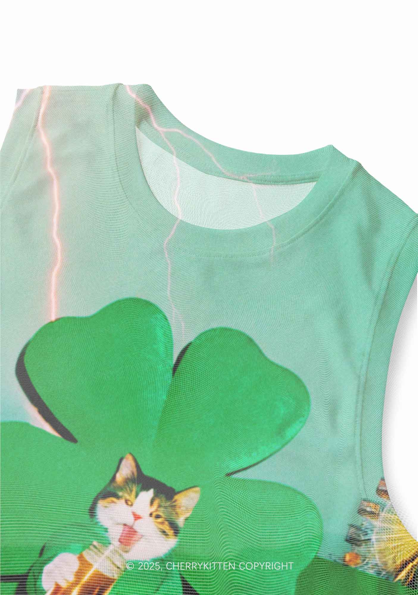 Lucky Cat St Patricks Y2K Mesh Muscle Tank Cherrykitten - Image 3
