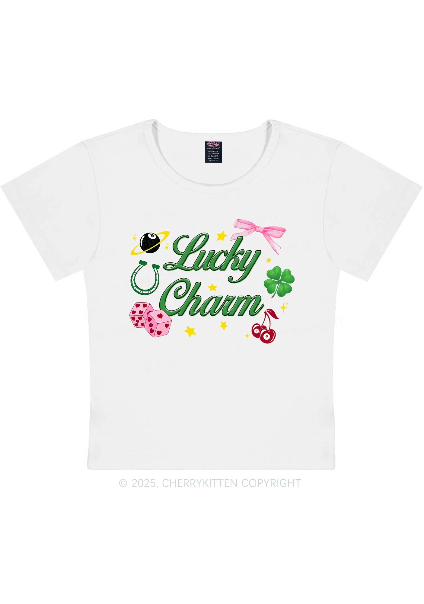 Lucky Charm St Patricks Y2K Baby Tee Cherrykitten - Image 3