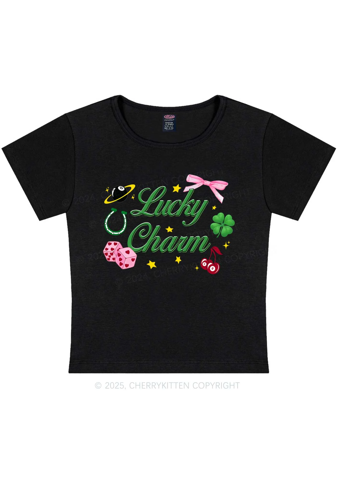 Lucky Charm St Patricks Y2K Baby Tee Cherrykitten - Image 4