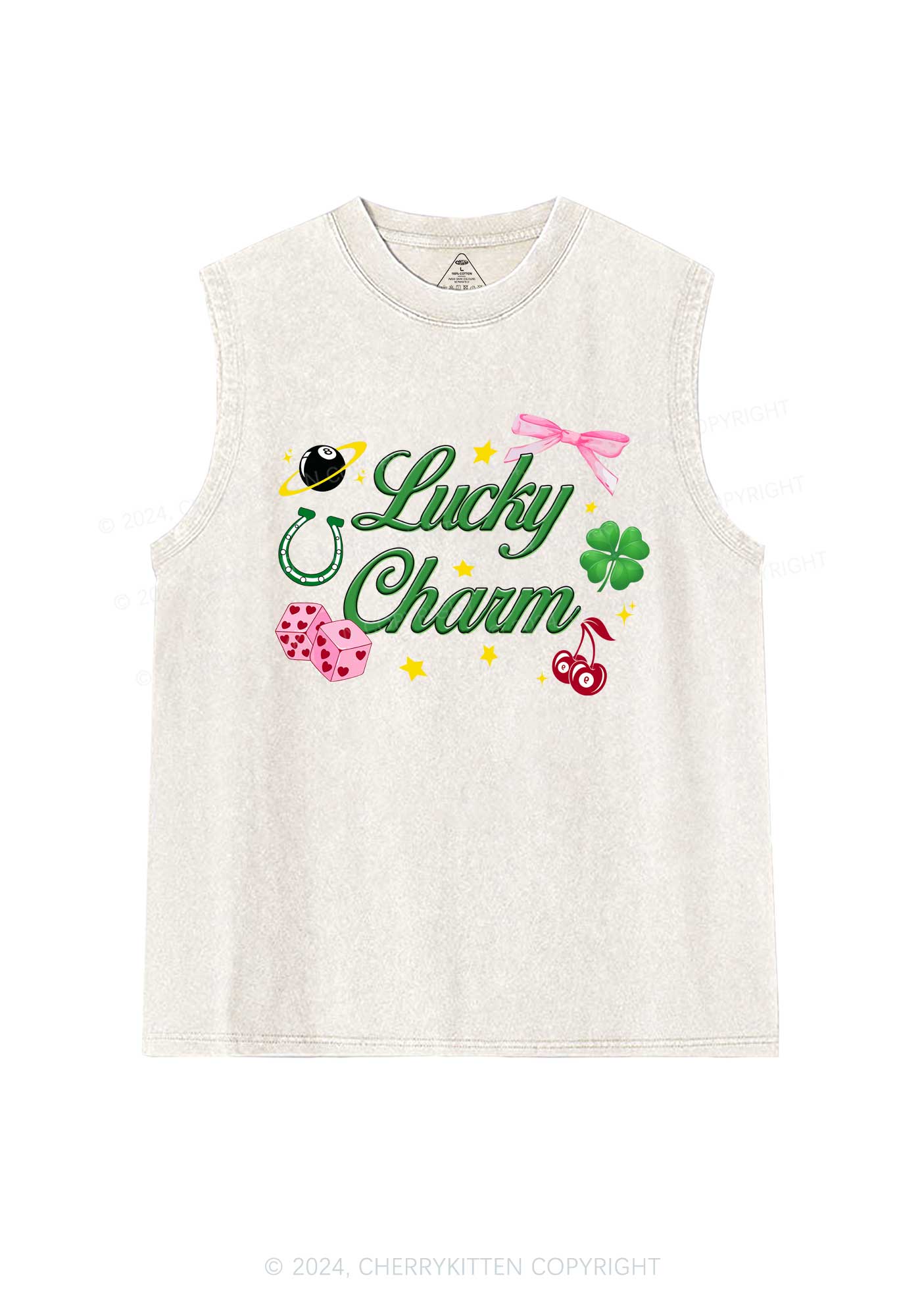 Lucky Charm St Patricks Y2K Washed Tank Cherrykitten - Image 3