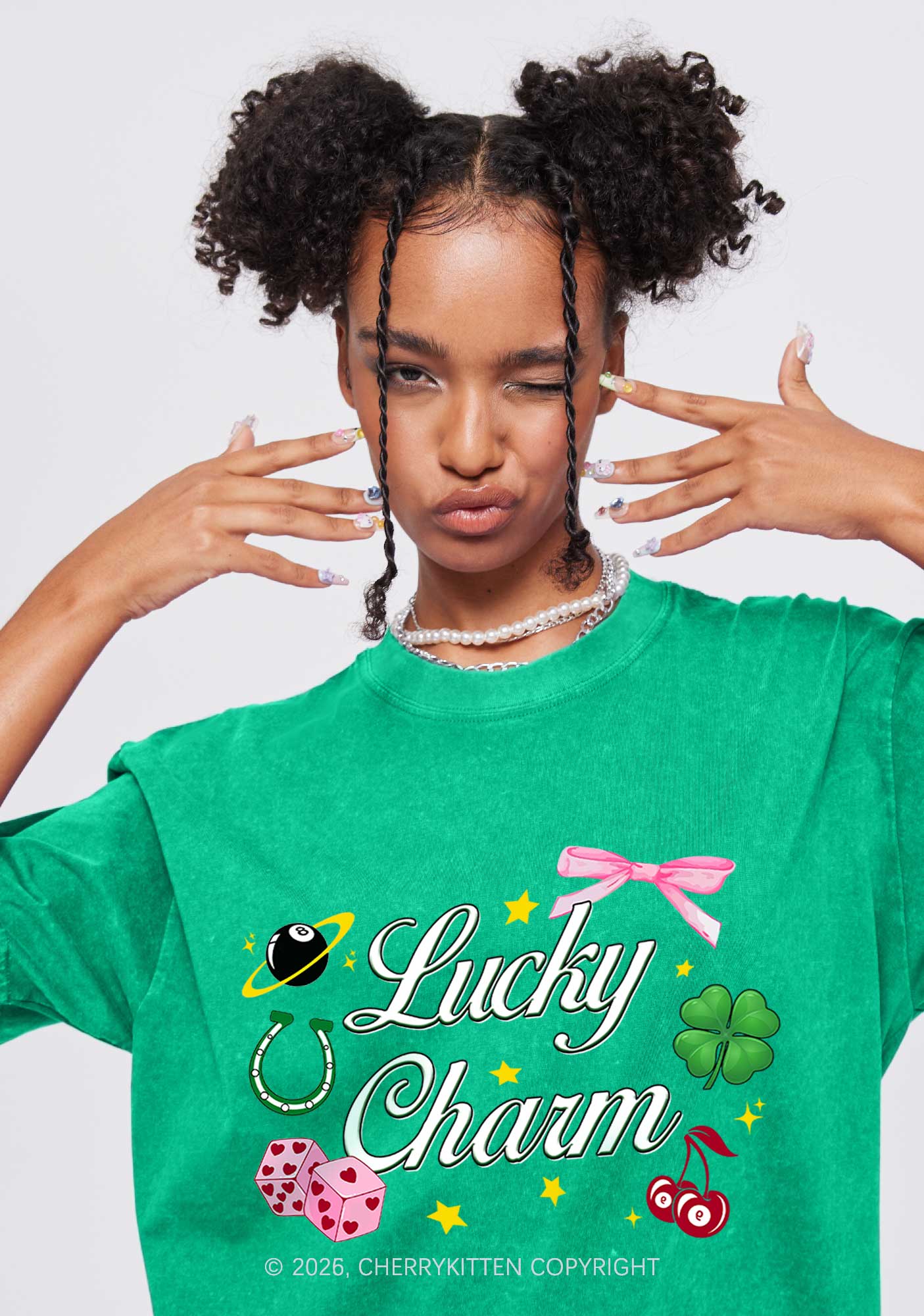 Lucky Charm St Patricks Y2K Washed Tee Cherrykitten - Image 2
