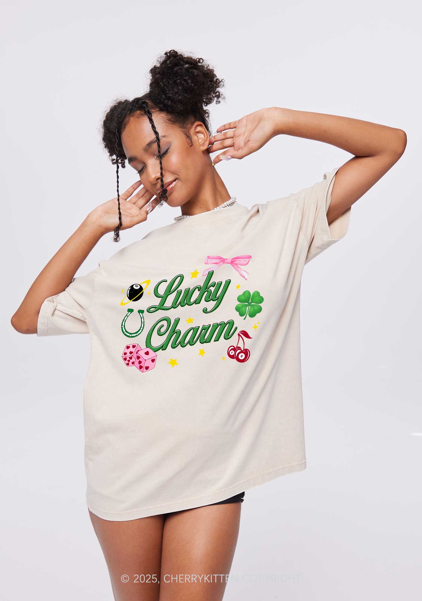Lucky Charm St Patricks Y2K Washed Tee Cherrykitten - Image 3