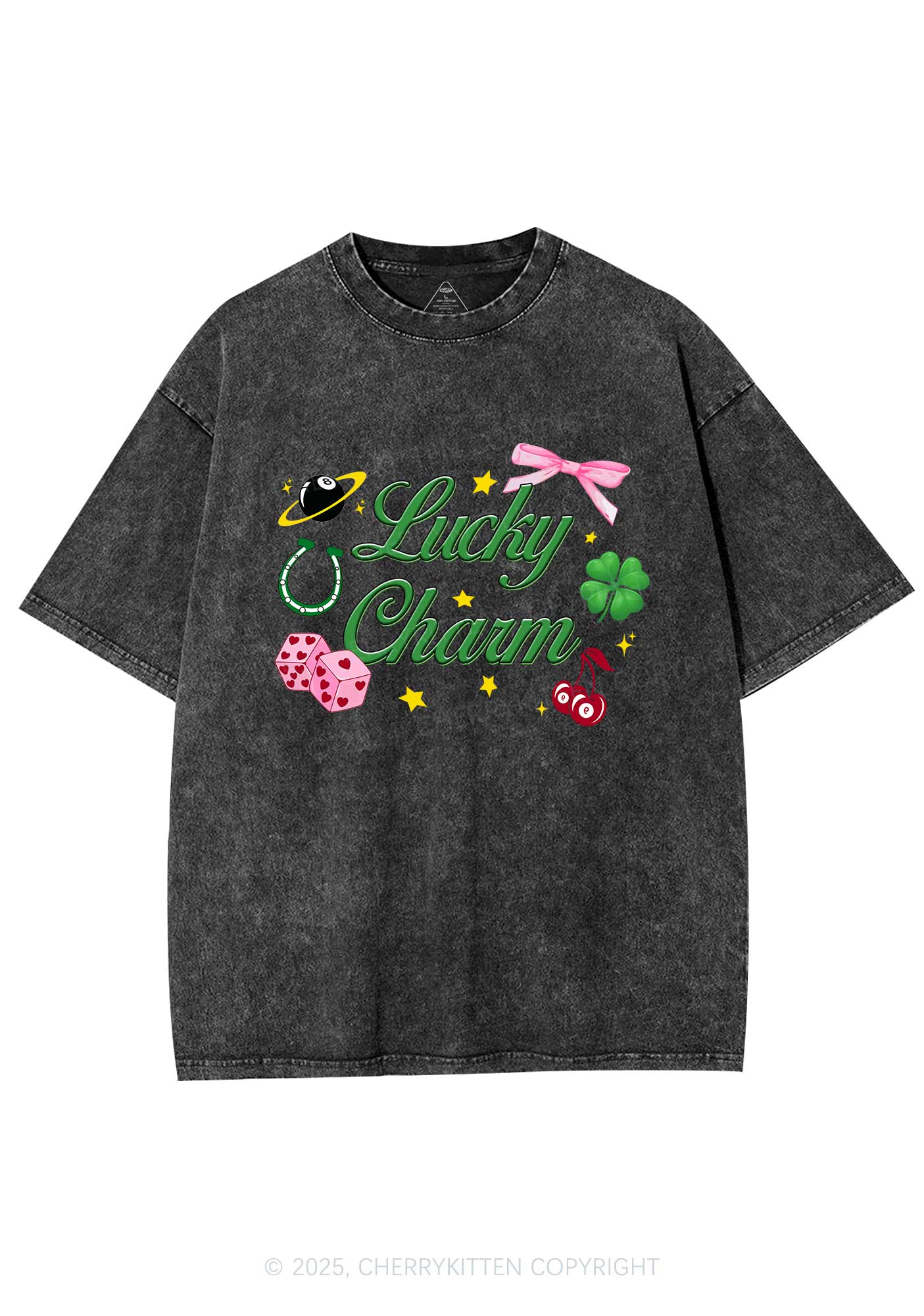Lucky Charm St Patricks Y2K Washed Tee Cherrykitten - Image 4