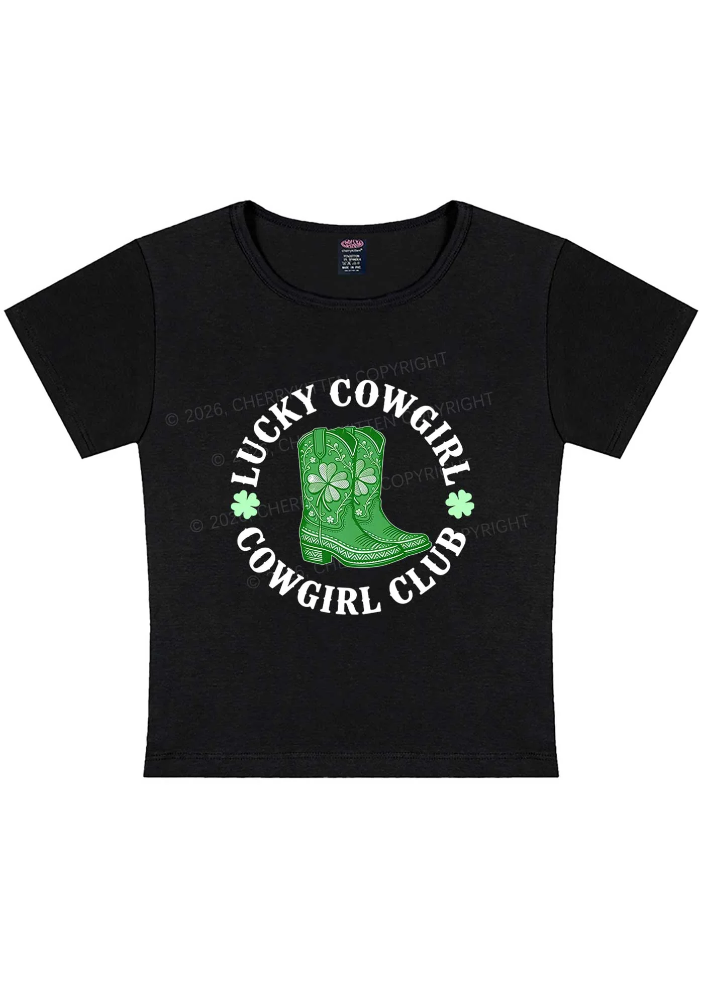 Lucky Cowgirl Club St Patricks Y2K Baby Tee Cherrykitten - Image 3