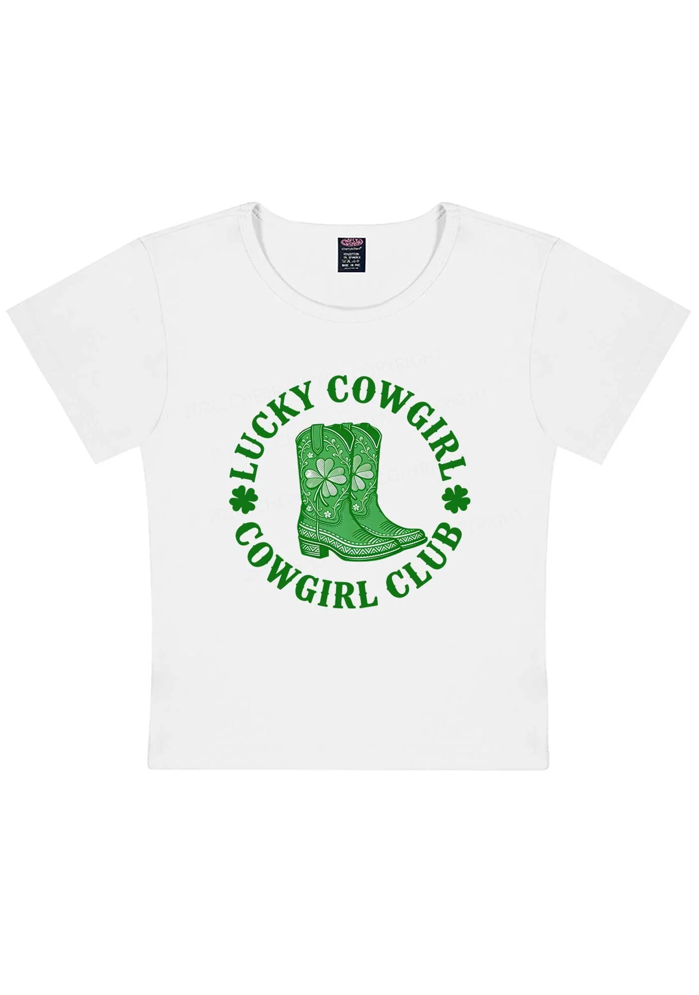 Lucky Cowgirl Club St Patricks Y2K Baby Tee Cherrykitten - Image 4