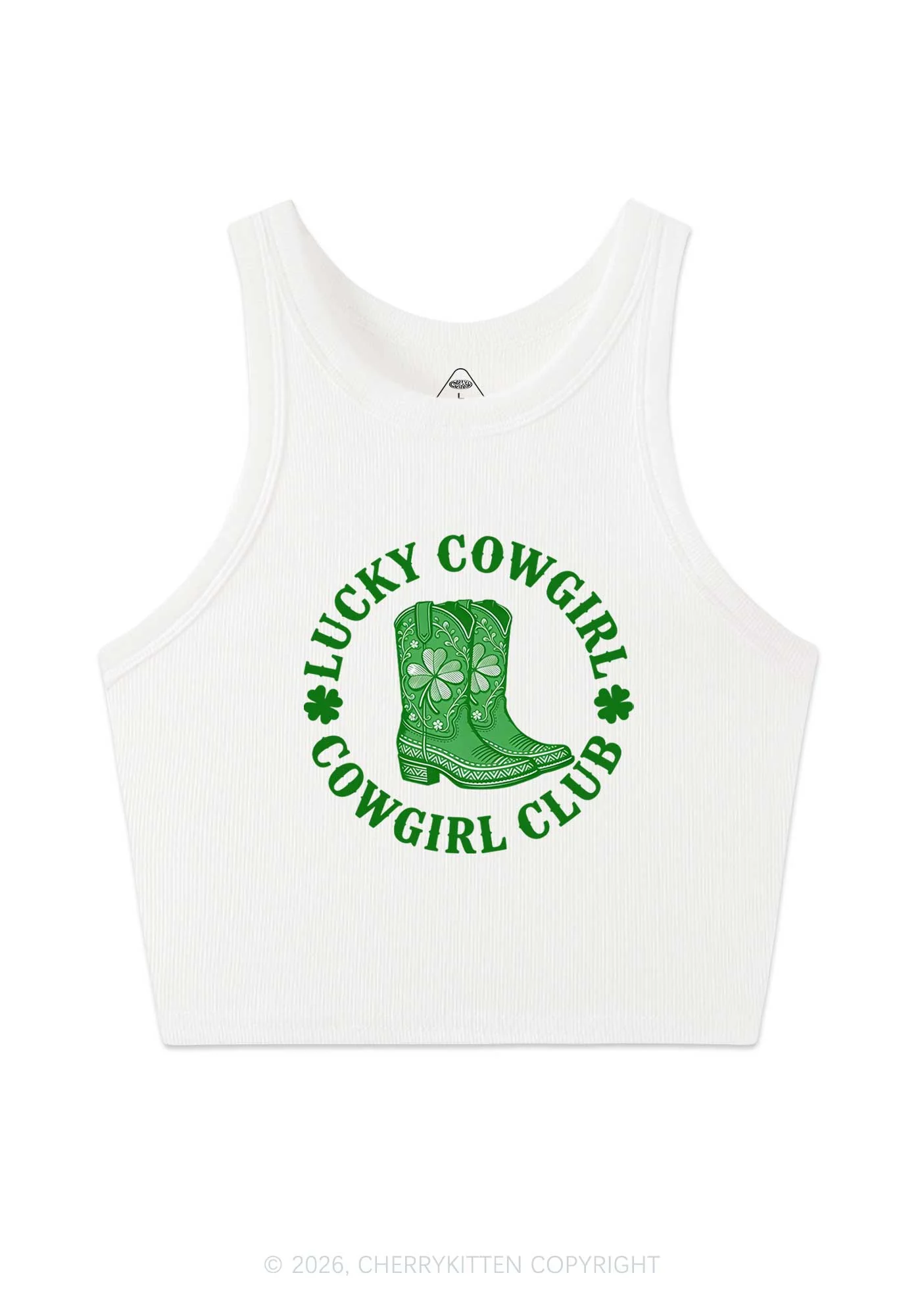 Lucky Cowgirl Club St Patricks Y2K Crop Tank Top Cherrykitten - Image 3
