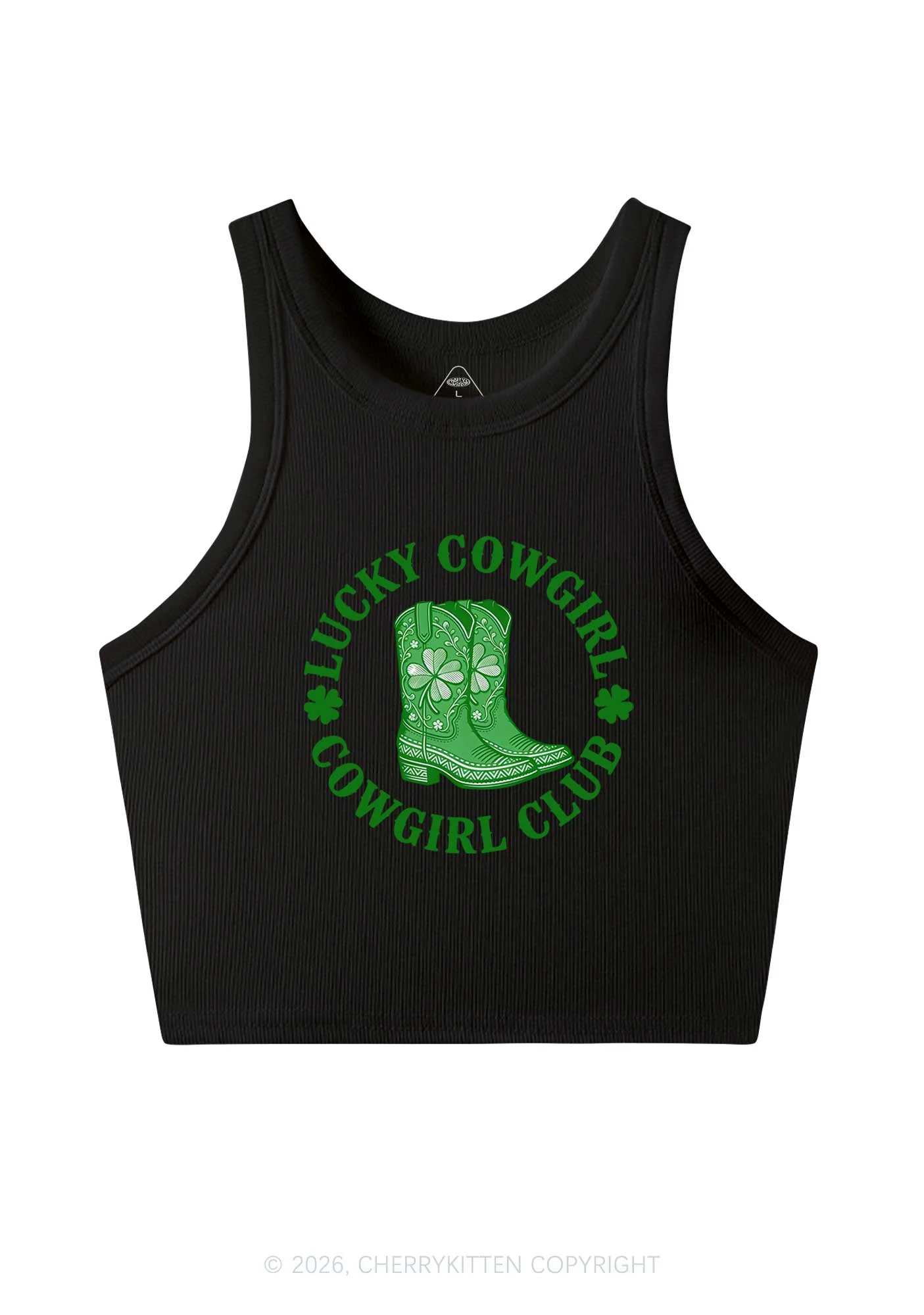 Lucky Cowgirl Club St Patricks Y2K Crop Tank Top Cherrykitten - Image 4