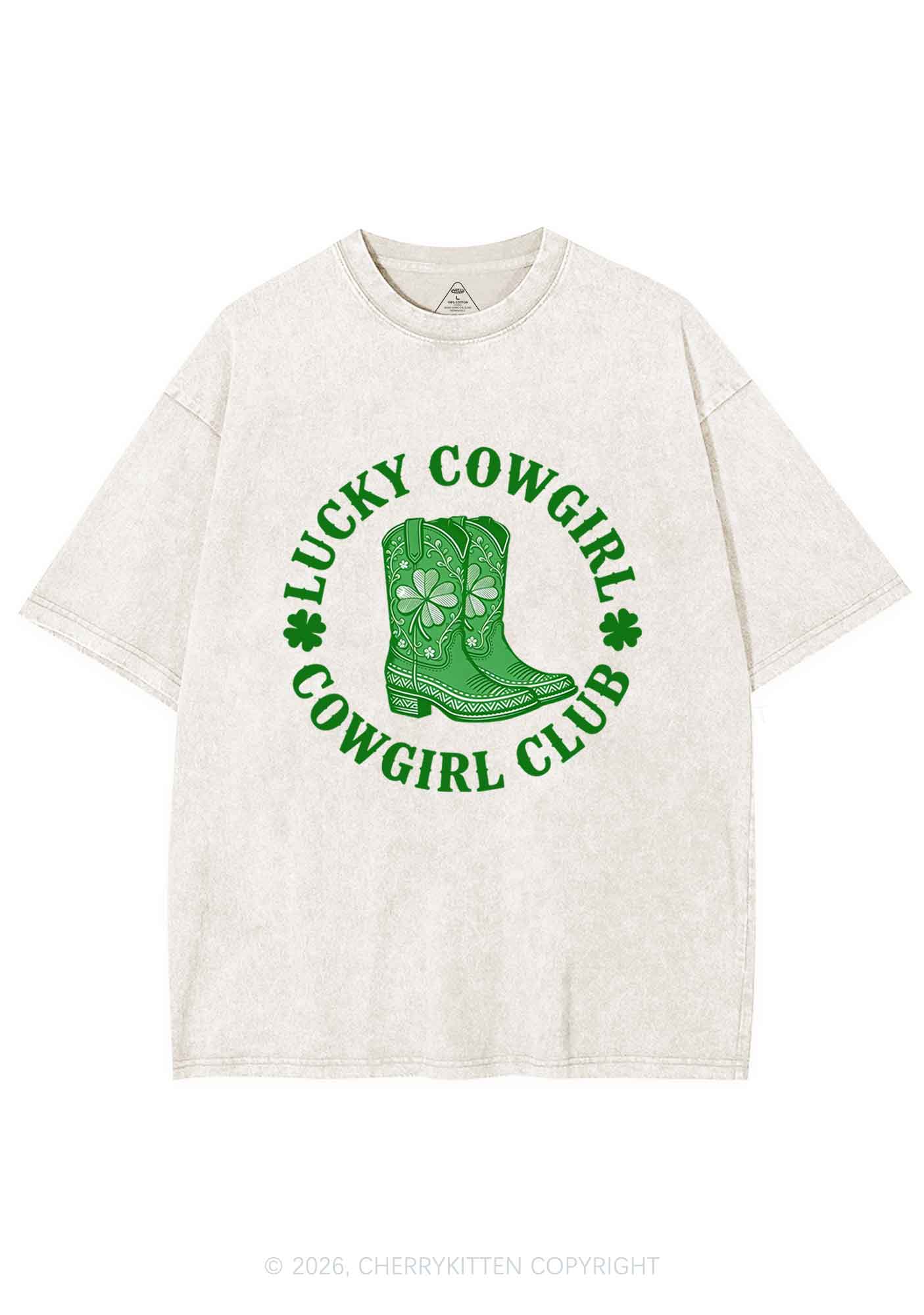 Lucky Cowgirl Club St Patricks Y2K Shirts Washed Tee Cherrykitten - Image 3