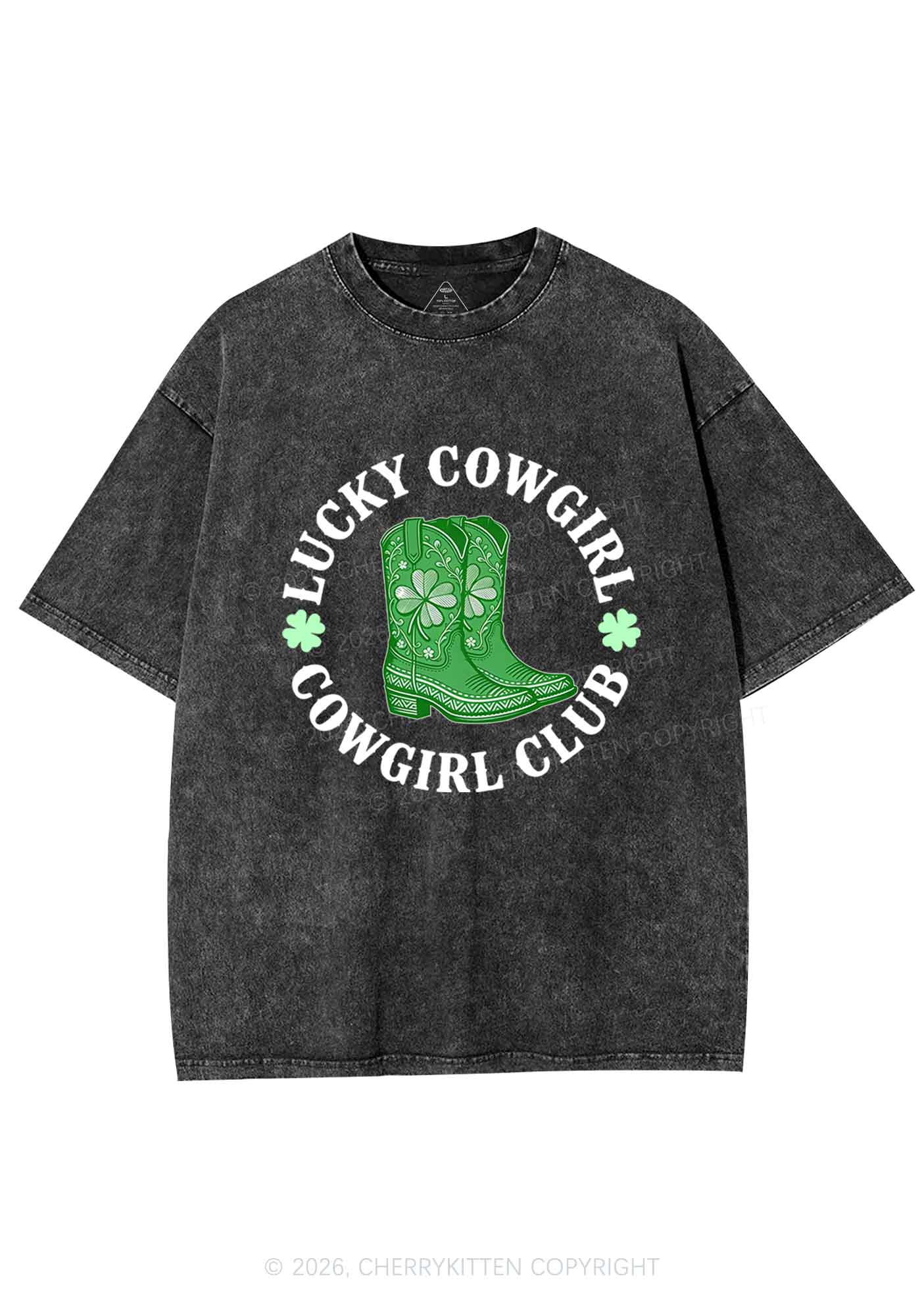 Lucky Cowgirl Club St Patricks Y2K Shirts Washed Tee Cherrykitten - Image 4