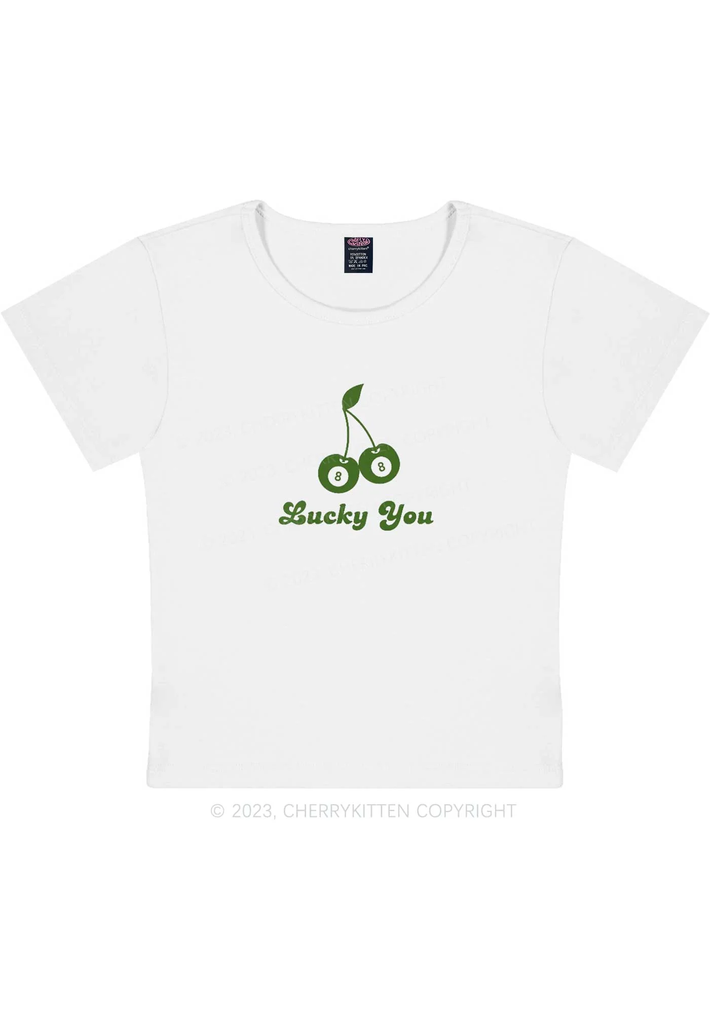 Lucky Eight St Patricks Y2K Baby Tee Cherrykitten - Image 3