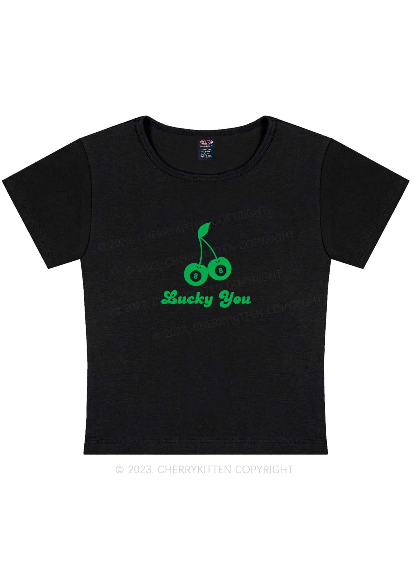 Lucky Eight St Patricks Y2K Baby Tee Cherrykitten - Image 4