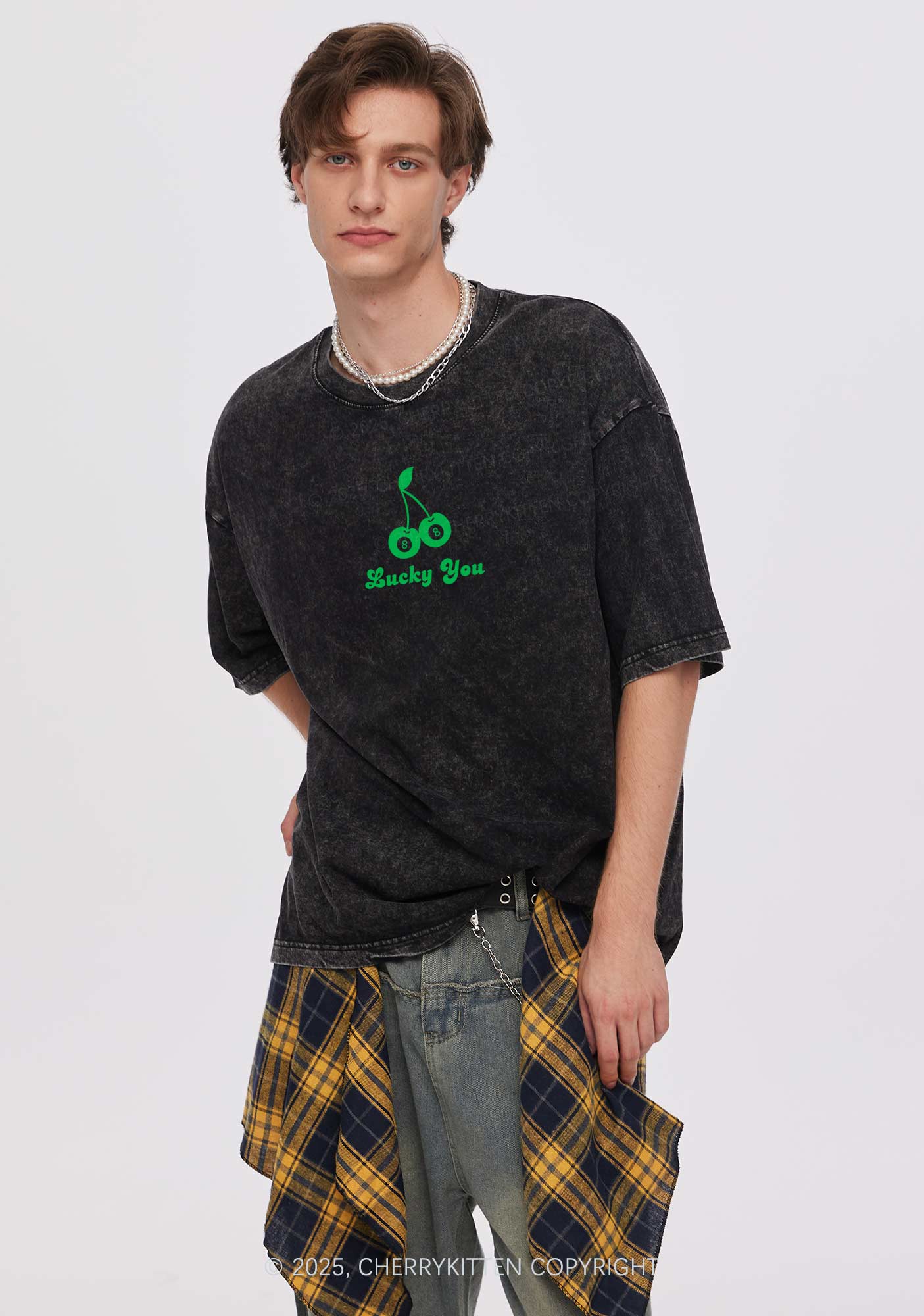 Lucky Eight St Patricks Y2K Washed Tee Cherrykitten - Image 2