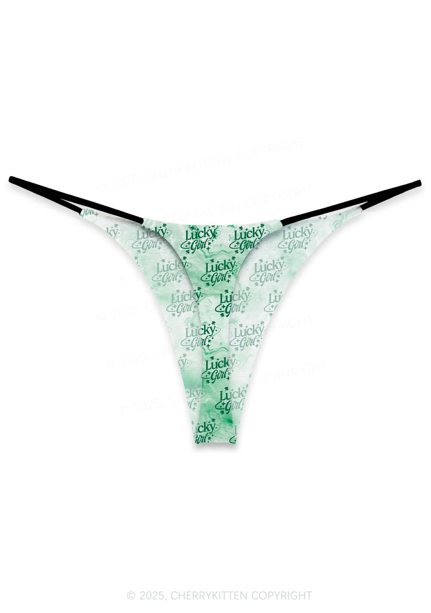 Lucky Girl Green Clover St Patricks Y2K Print Bikini String Thong Cherrykitten - Image 3