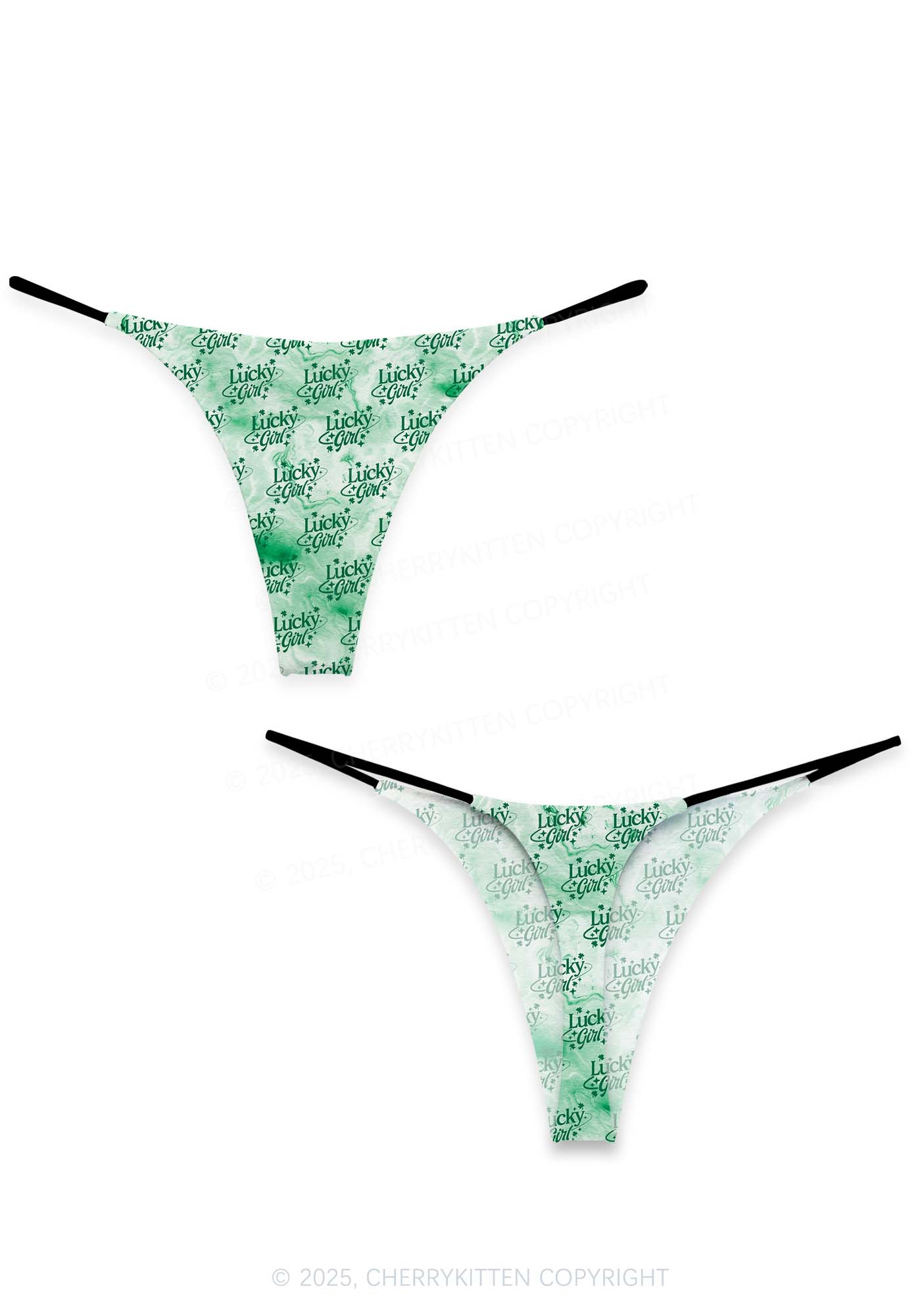 Lucky Girl Green Clover St Patricks Y2K Print Bikini String Thong Cherrykitten - Image 4