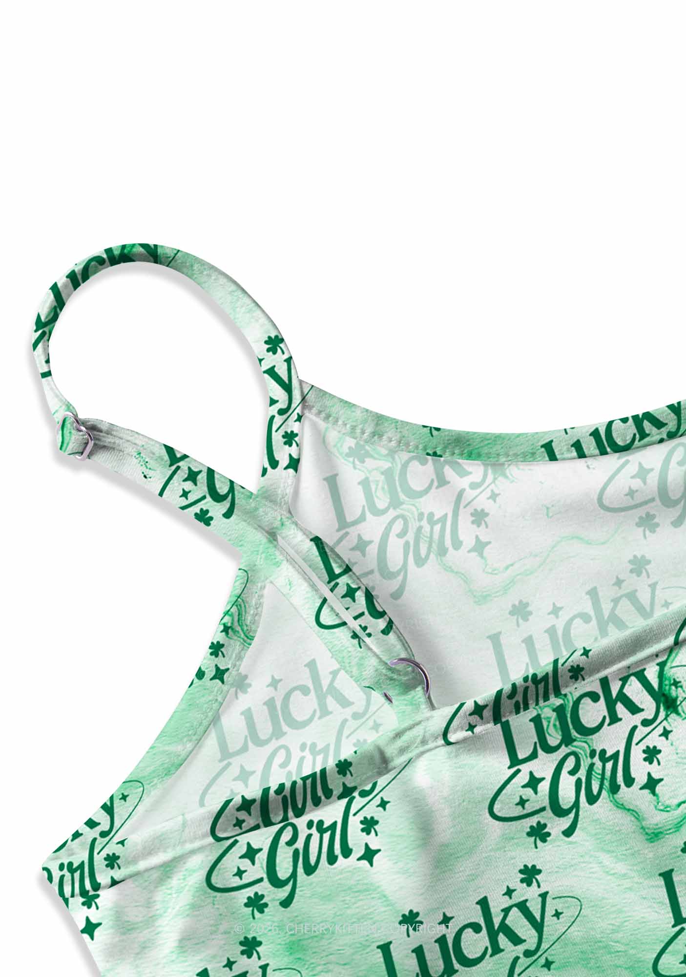 Lucky Girl Green Clover St Patricks Y2K Print Slip Dress Cherrykitten - Image 3