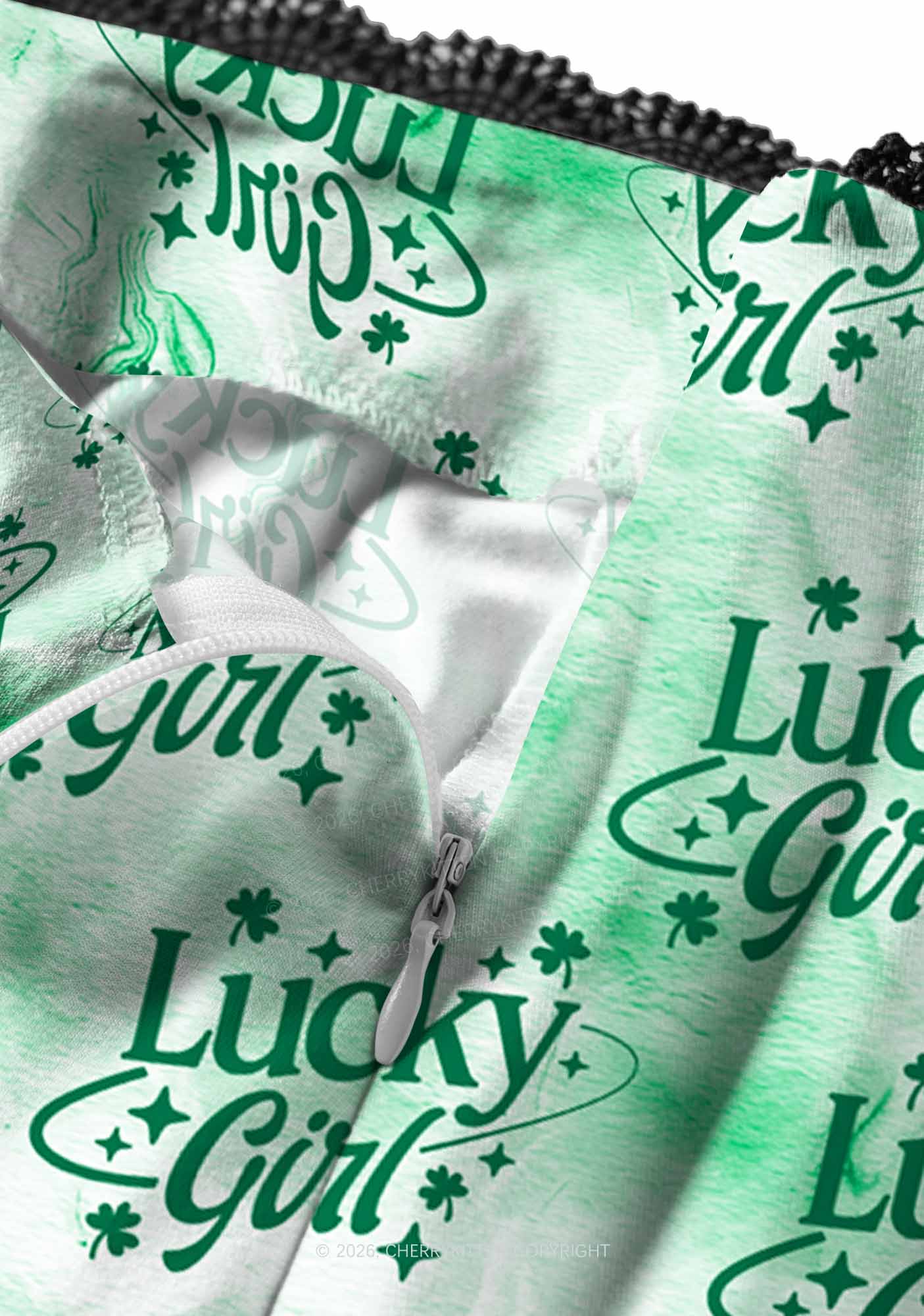 Lucky Girl Green Clover St Patricks Y2K Print Midi Skirt Cherrykitten - Image 3