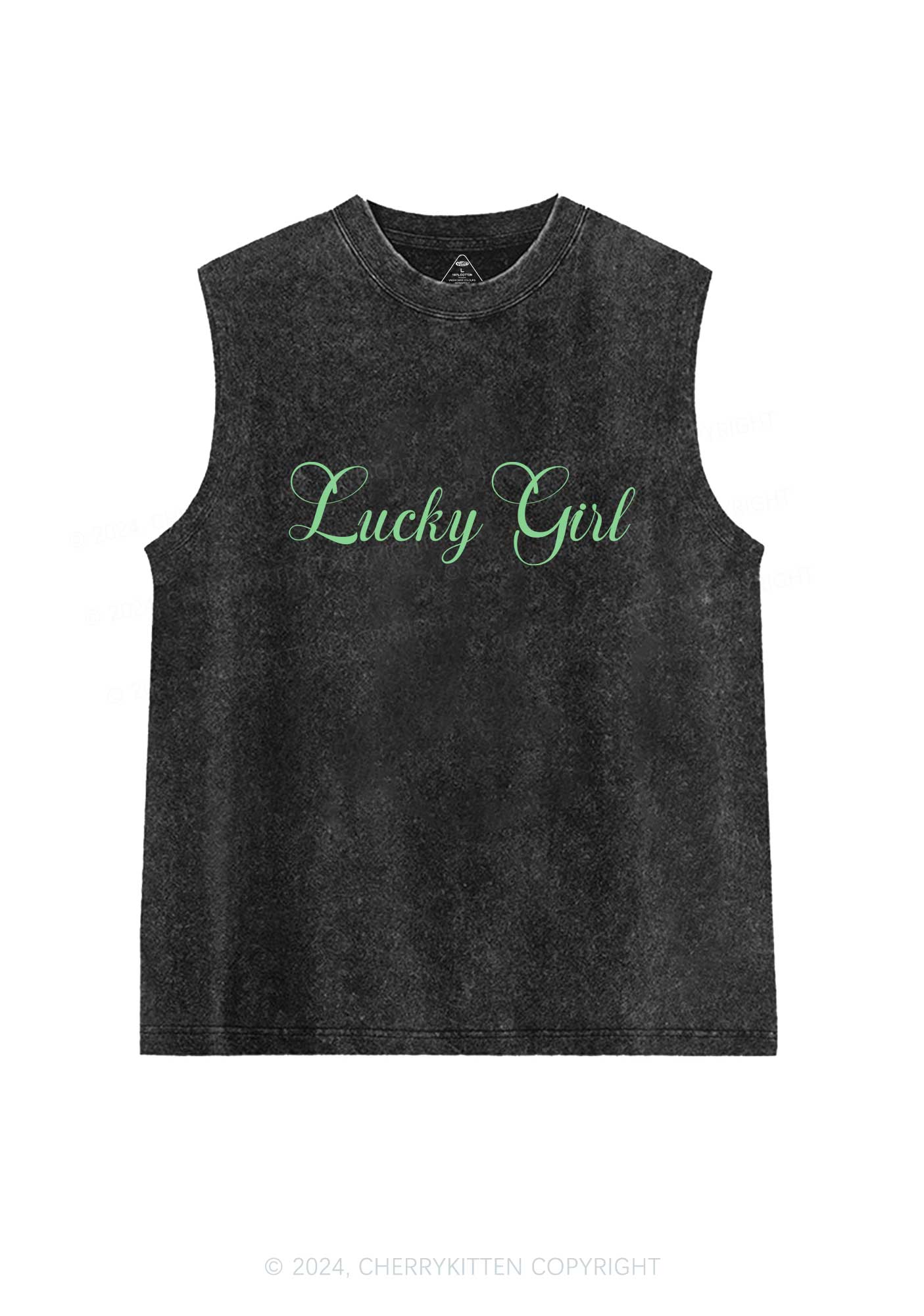 Lucky Girl St Patricks Y2K Washed Tank Cherrykitten - Image 3