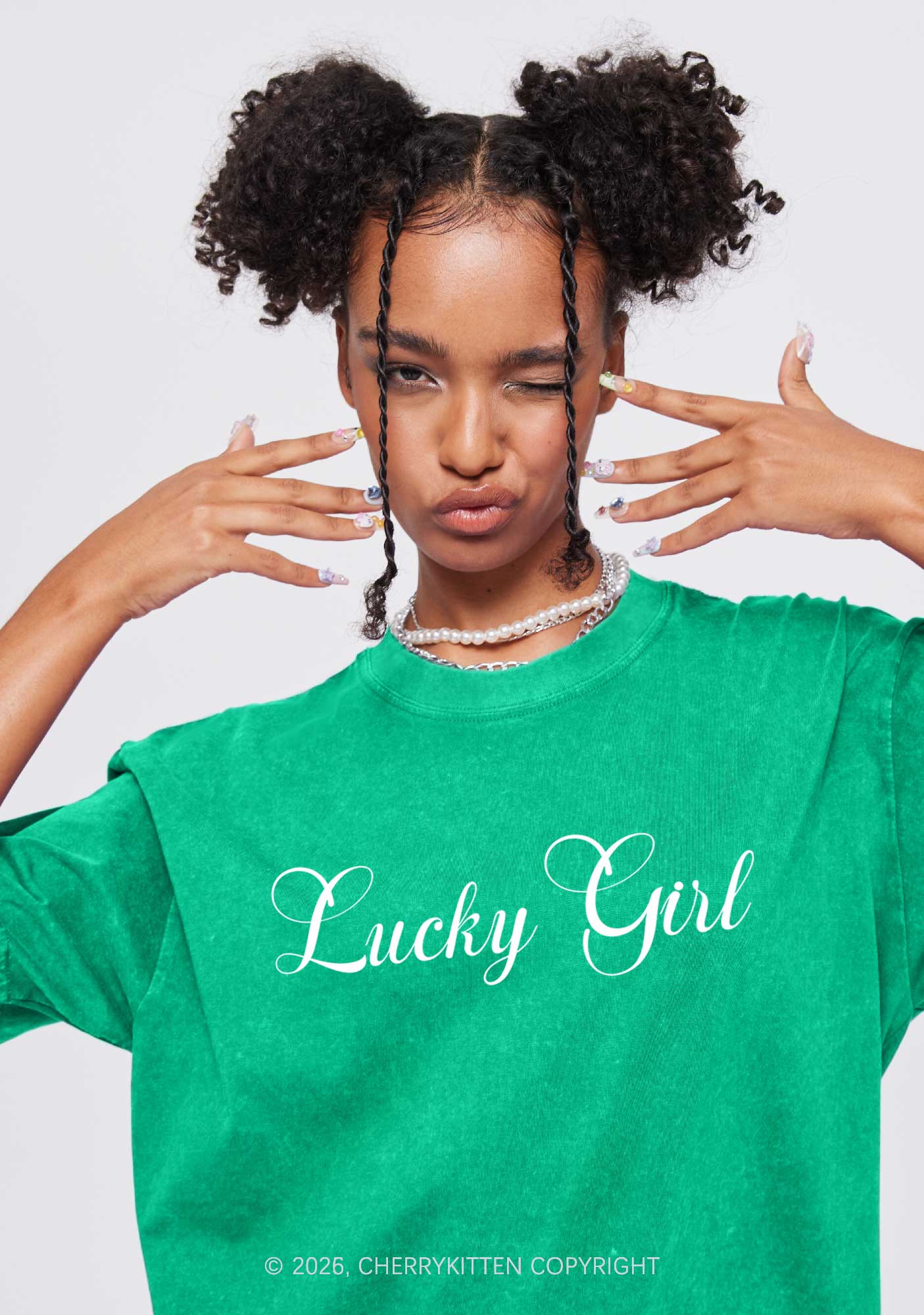 Lucky Girl St Patricks Y2K Washed Tee Cherrykitten - Image 2