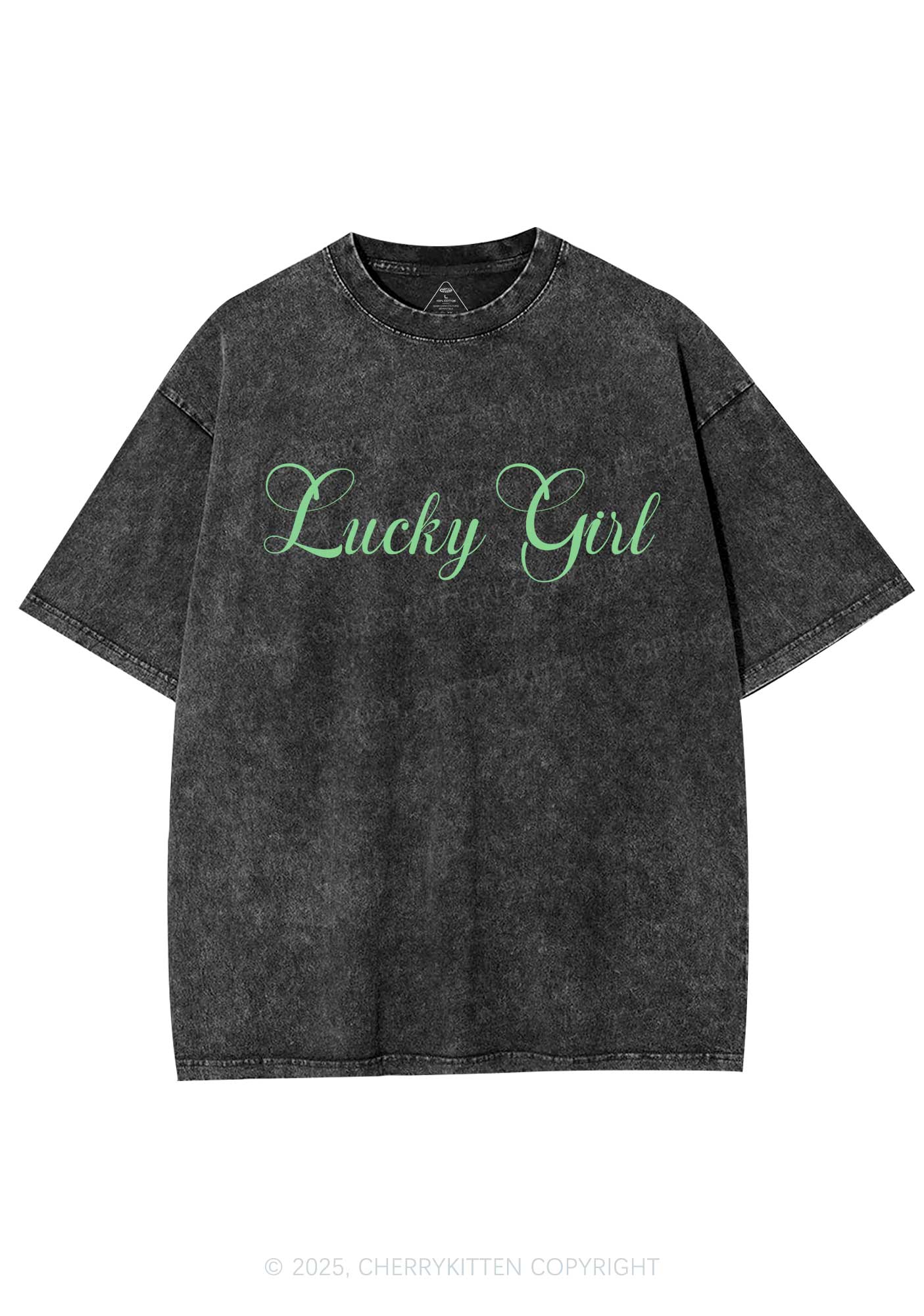 Lucky Girl St Patricks Y2K Washed Tee Cherrykitten - Image 4