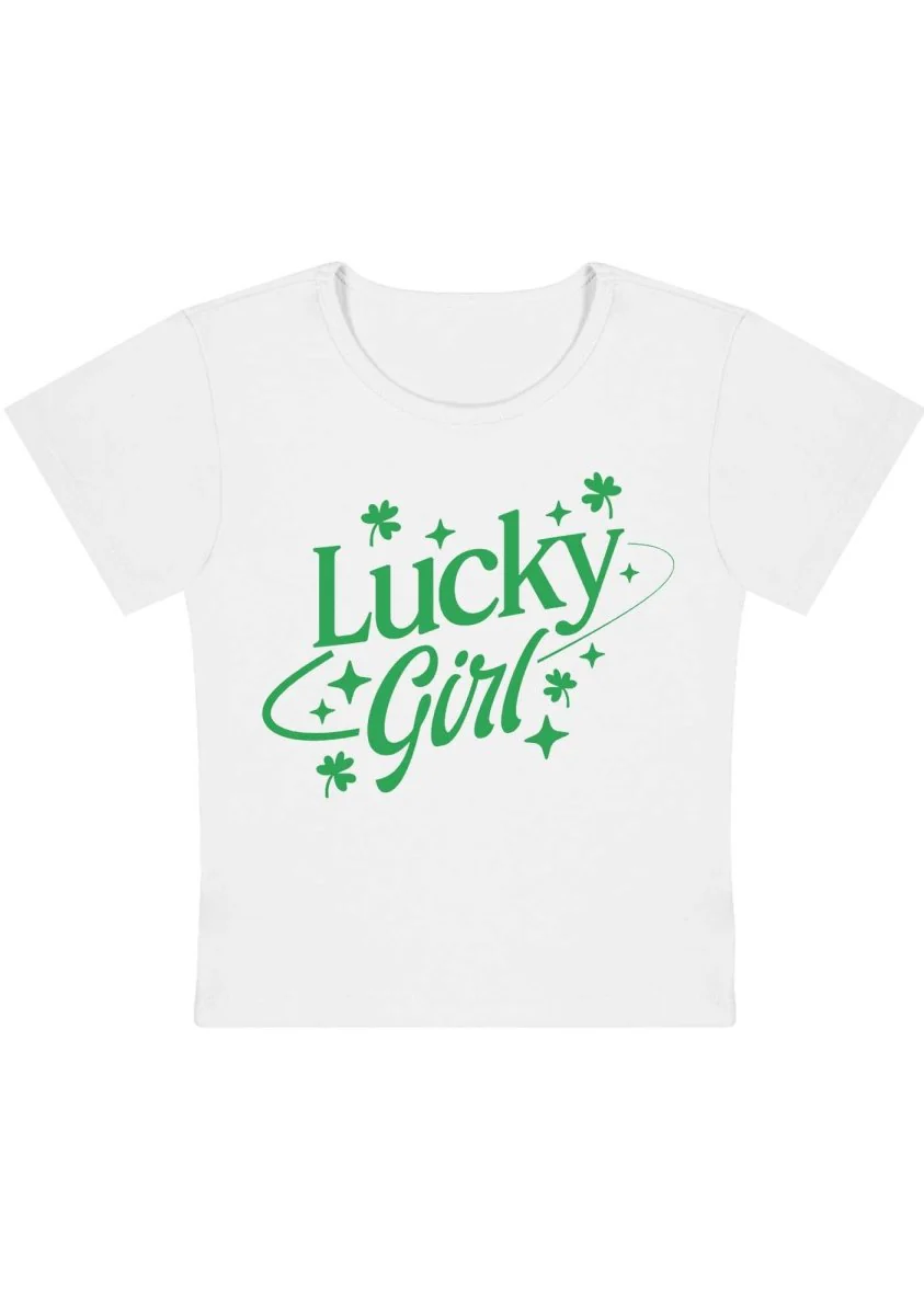 Lucky Girl Star&Clover St Patricks Y2K Baby Tee - Image 3