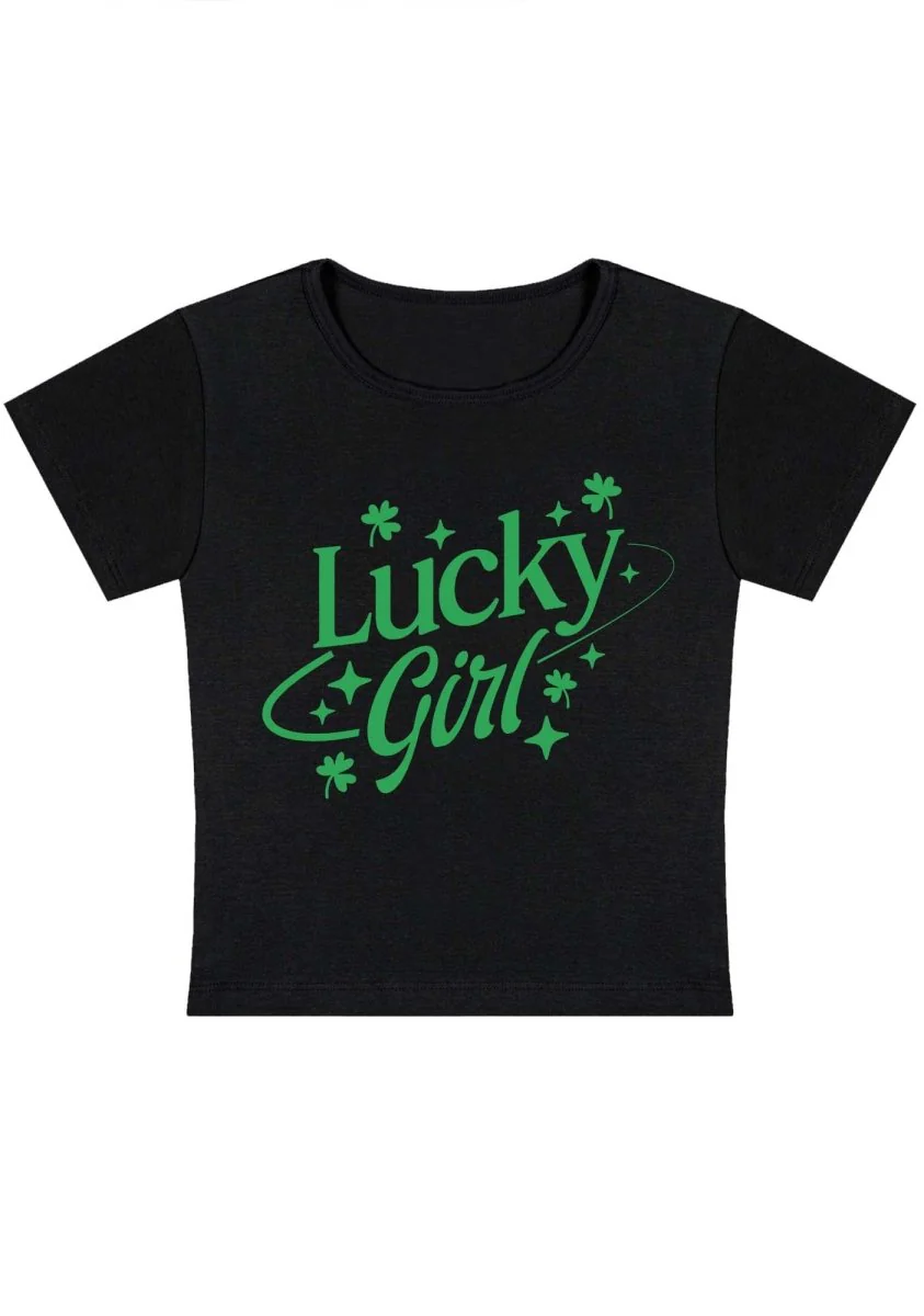 Lucky Girl Star&Clover St Patricks Y2K Baby Tee - Image 4