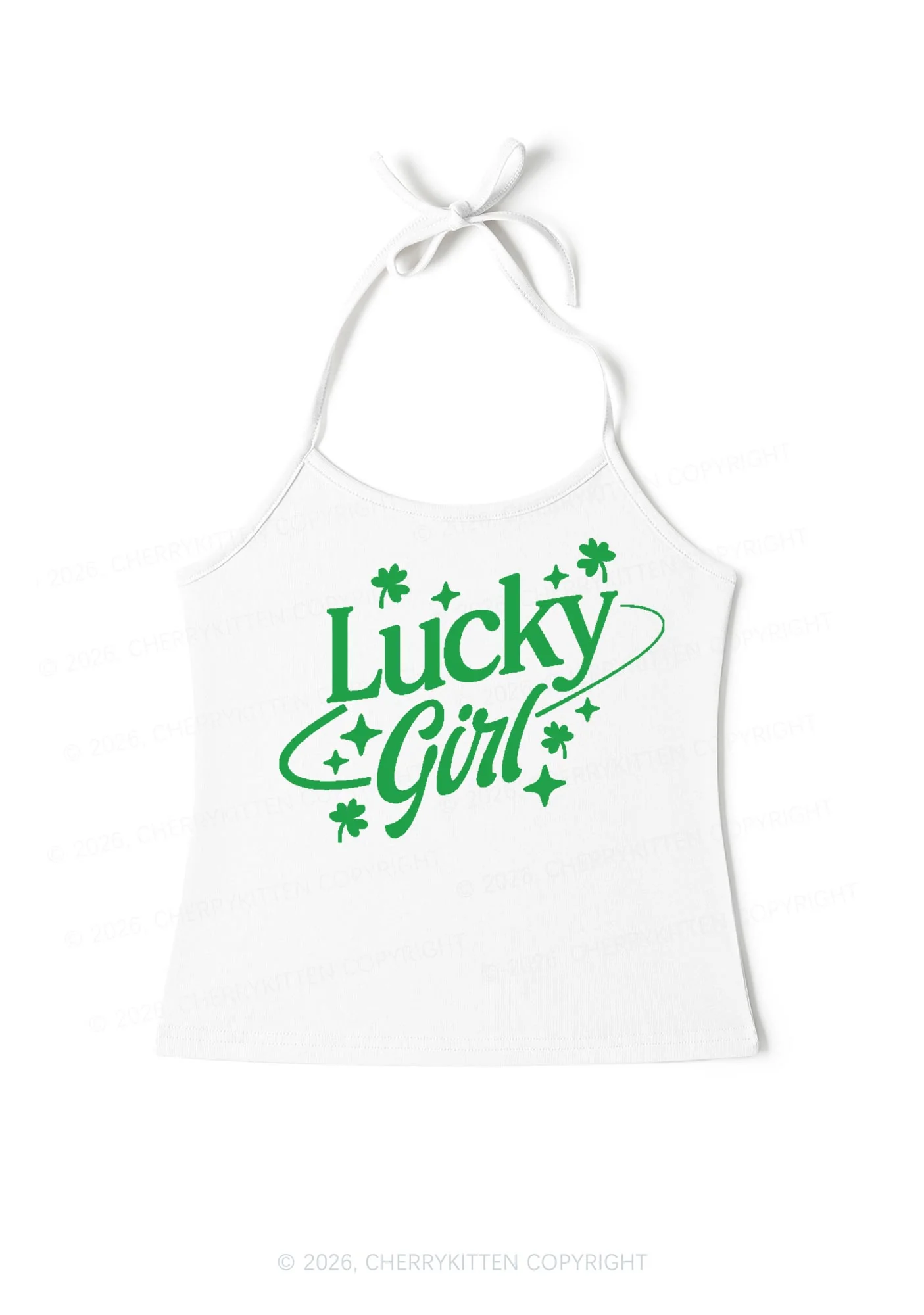 Lucky Girl Star Clover St Patricks Y2K Halter Neck Cami Cherrykitten - Image 3