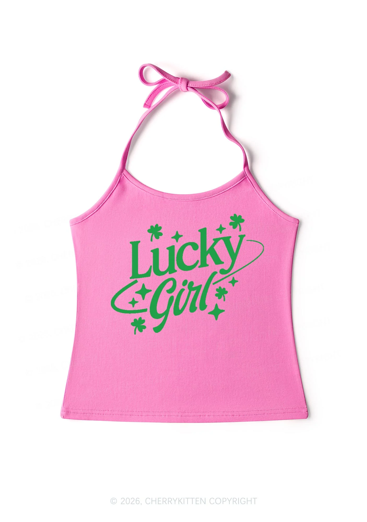 Lucky Girl Star Clover St Patricks Y2K Halter Neck Cami Cherrykitten - Image 4