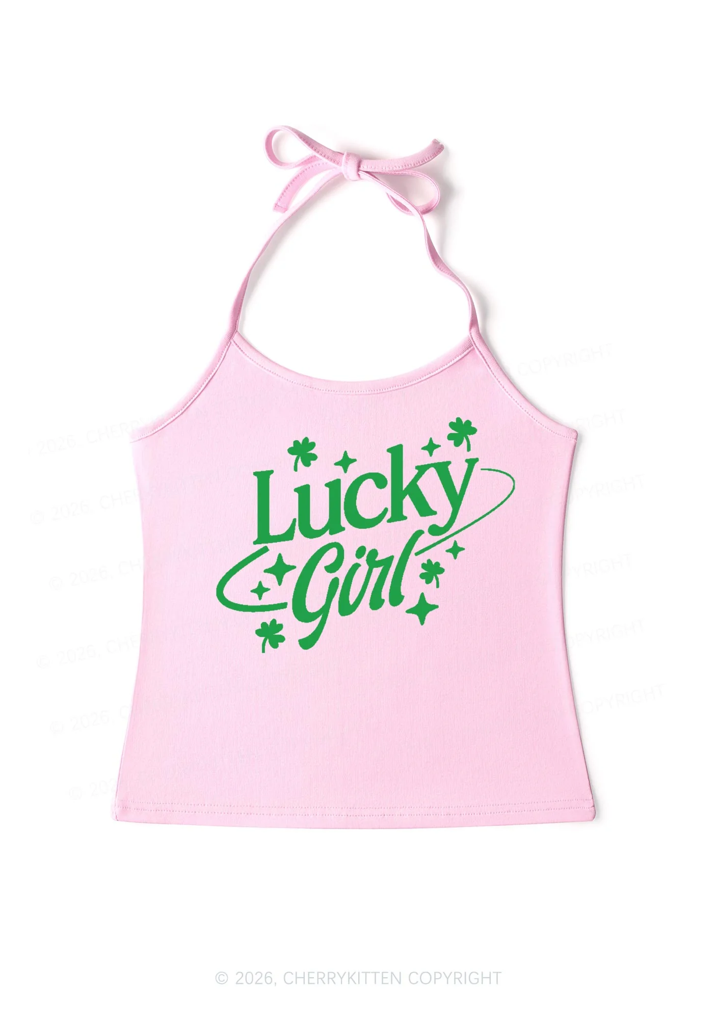 Lucky Girl Star Clover St Patricks Y2K Halter Neck Cami Cherrykitten - Image 5