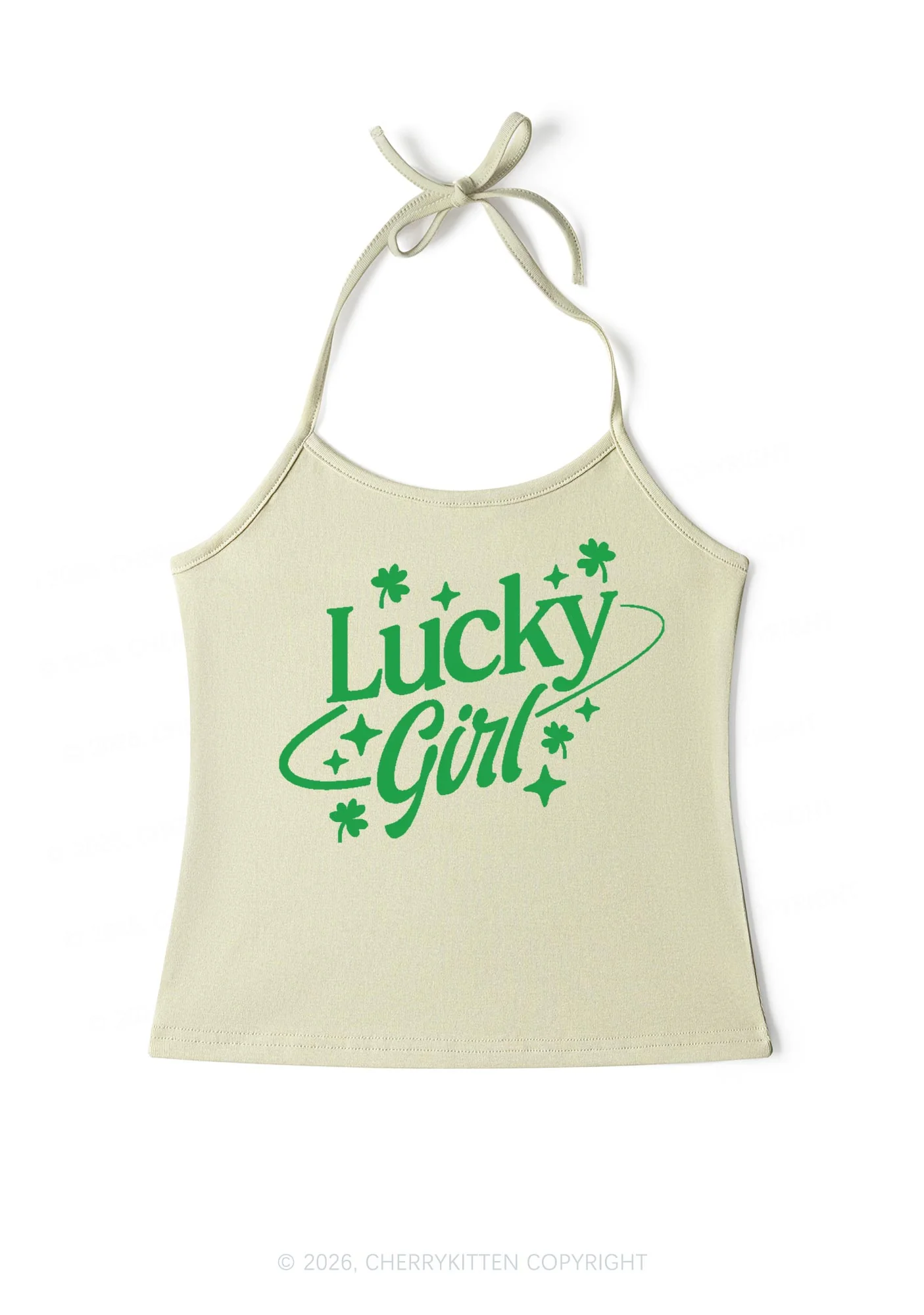 Lucky Girl Star Clover St Patricks Y2K Halter Neck Cami Cherrykitten - Image 7