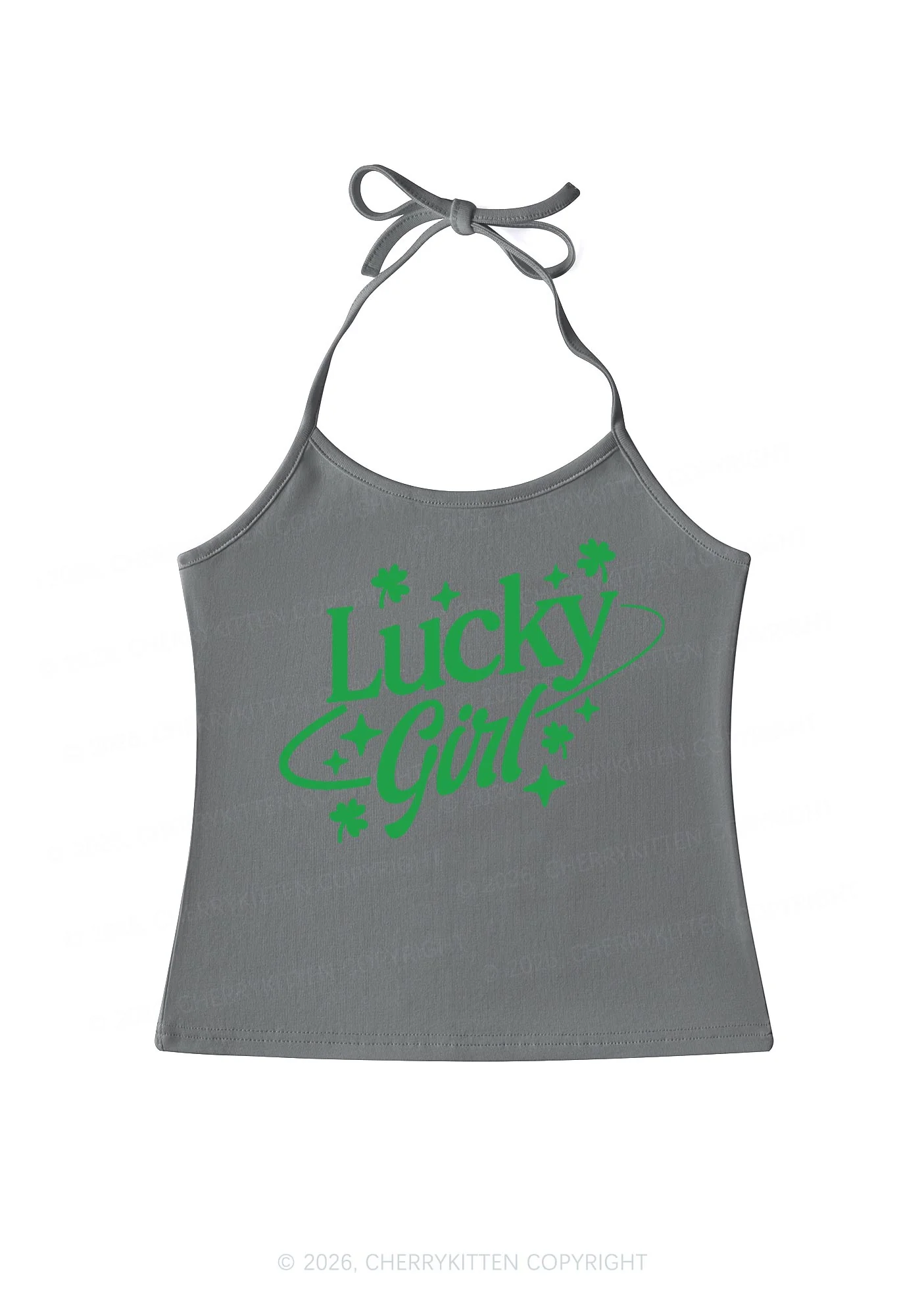 Lucky Girl Star Clover St Patricks Y2K Halter Neck Cami Cherrykitten - Image 8