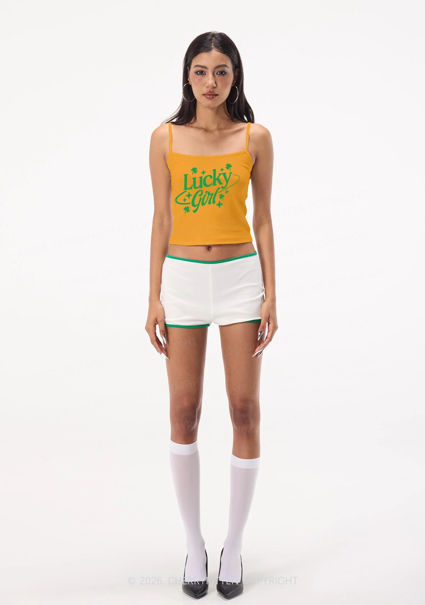 Lucky Girl Star Clover St Patricks Y2K Spaghetti Strap Cami Cherrykitten - Image 2