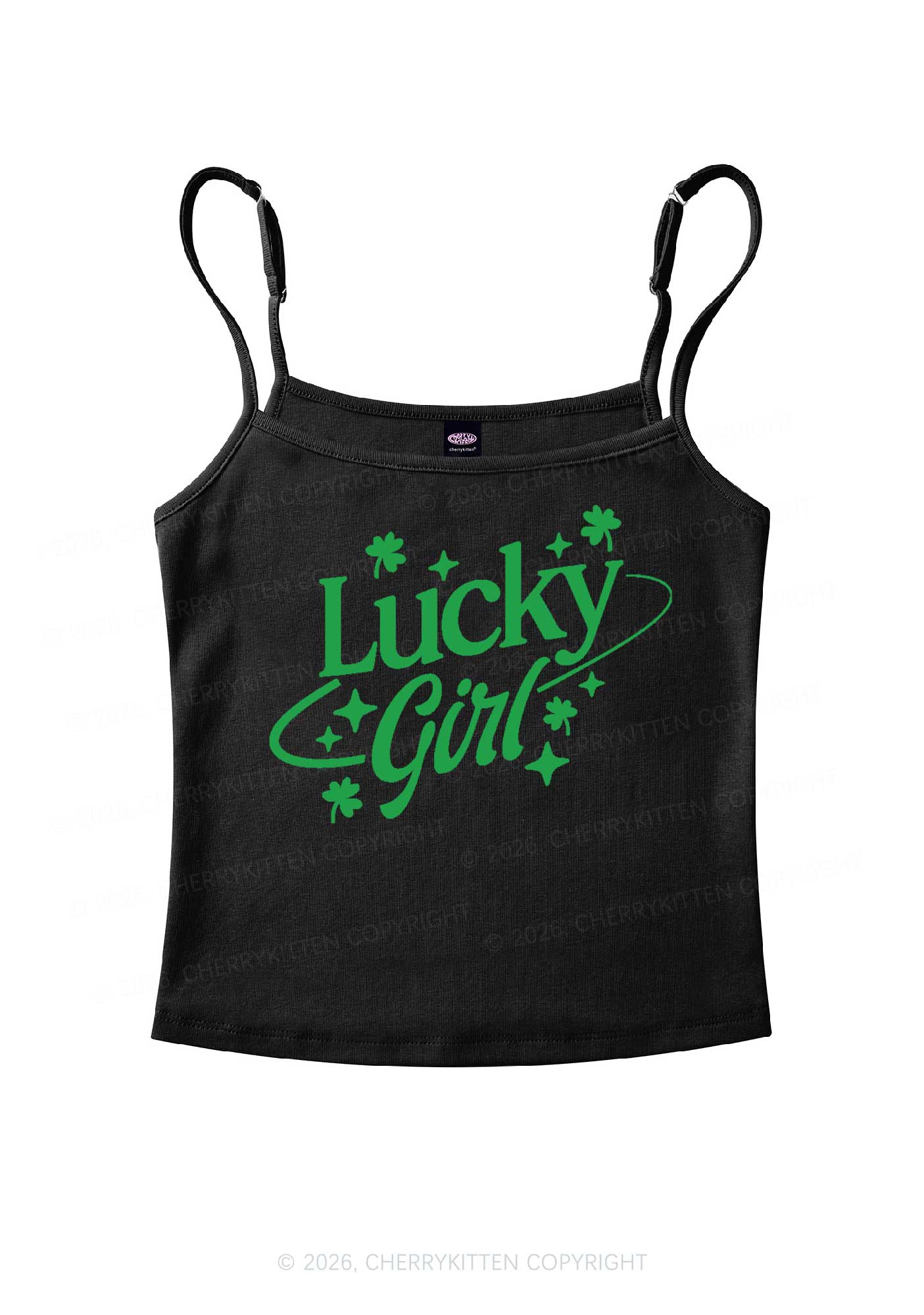 Lucky Girl Star Clover St Patricks Y2K Spaghetti Strap Cami Cherrykitten - Image 3