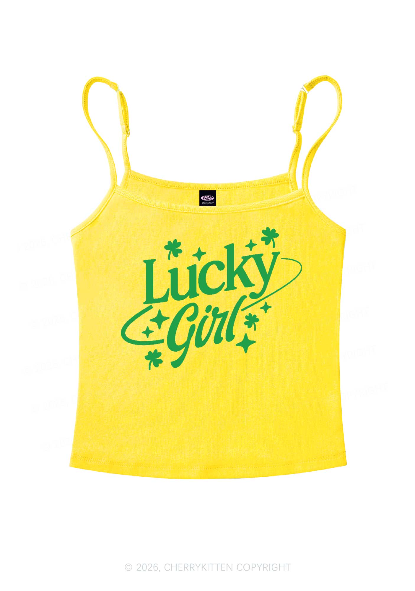 Lucky Girl Star Clover St Patricks Y2K Spaghetti Strap Cami Cherrykitten - Image 4